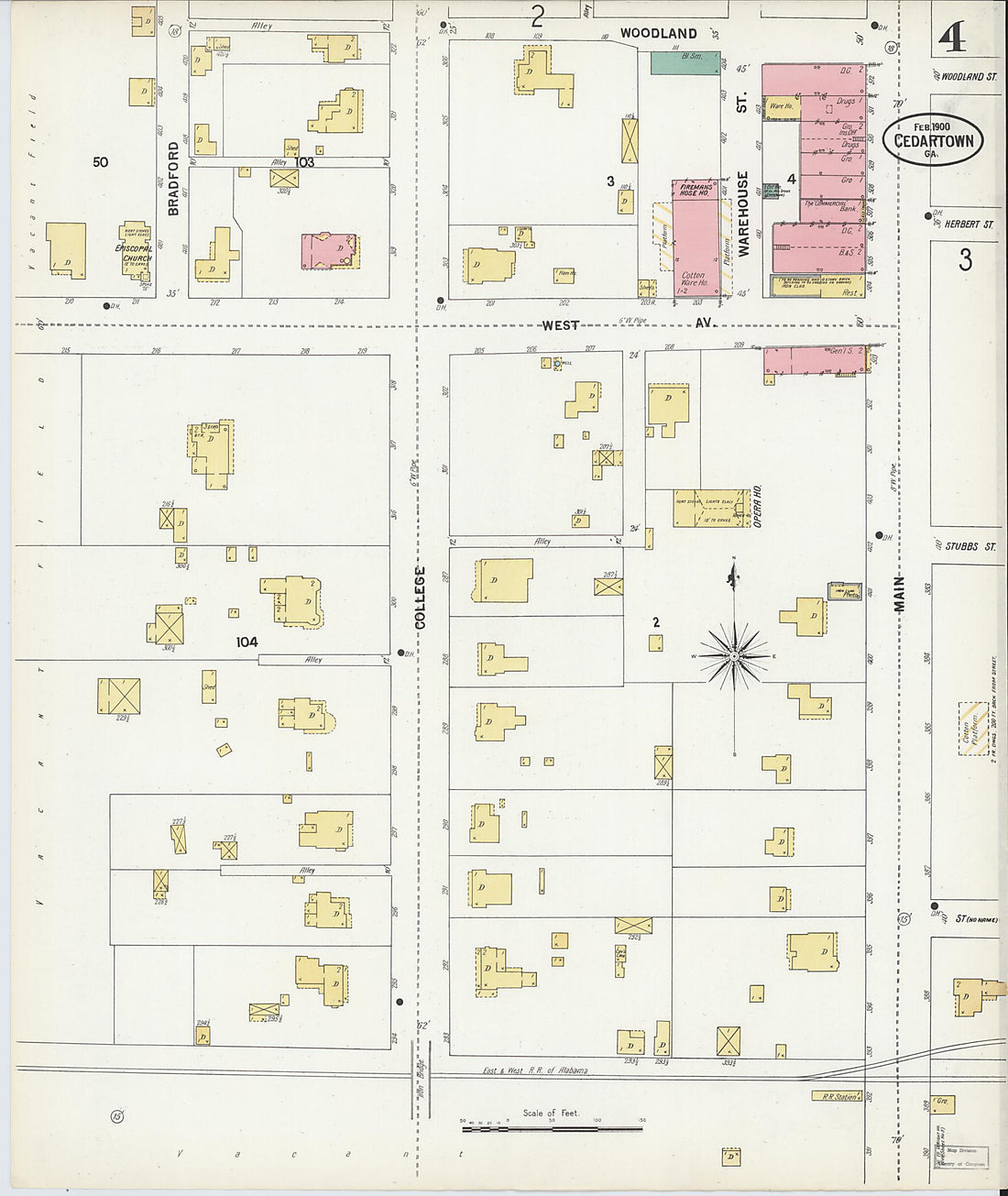 This old map of Cedartown, Polk County, Georgia was created by Sanborn Map Company in 1900