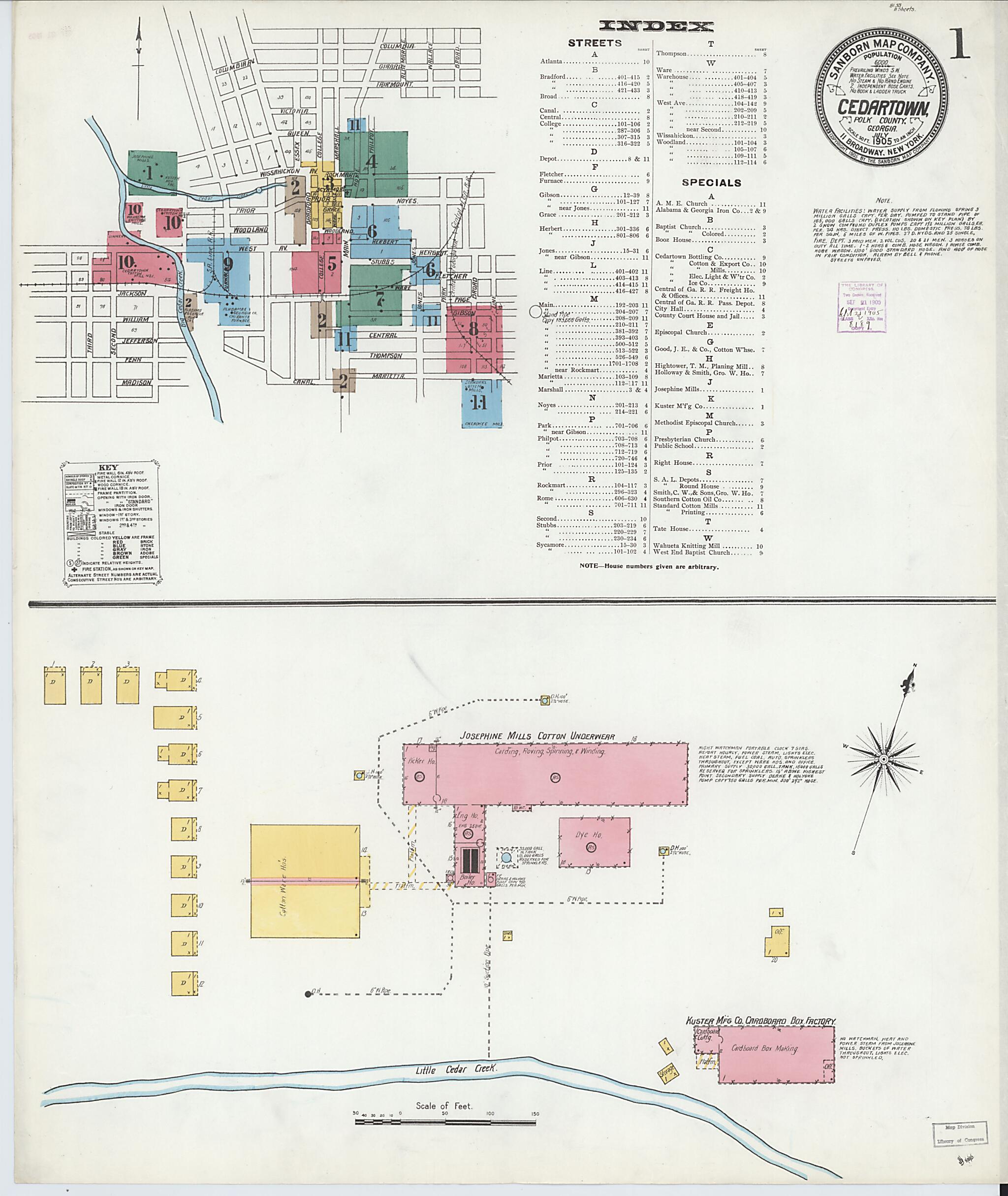 This old map of Cedartown, Polk County, Georgia was created by Sanborn Map Company in 1905