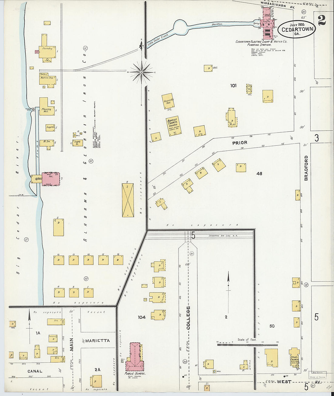 This old map of Cedartown, Polk County, Georgia was created by Sanborn Map Company in 1905