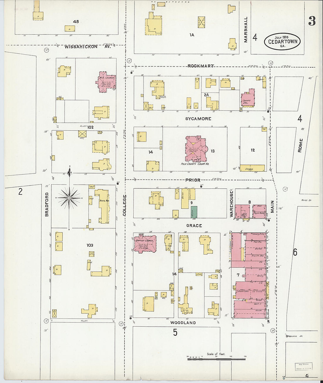 This old map of Cedartown, Polk County, Georgia was created by Sanborn Map Company in 1905