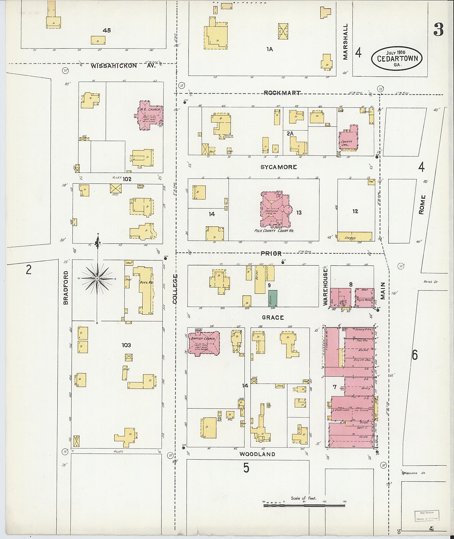 This old map of Cedartown, Polk County, Georgia was created by Sanborn Map Company in 1905