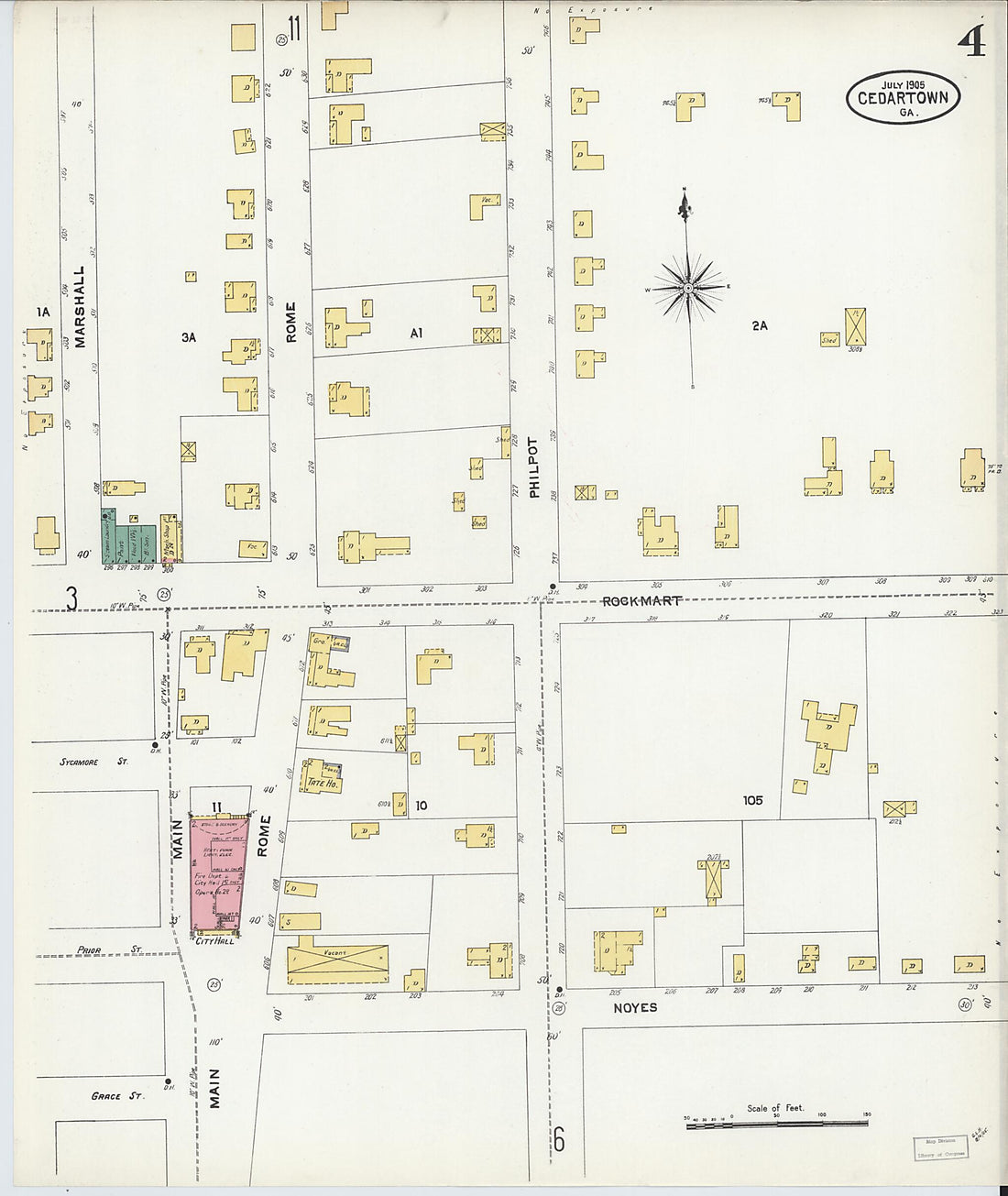 This old map of Cedartown, Polk County, Georgia was created by Sanborn Map Company in 1905