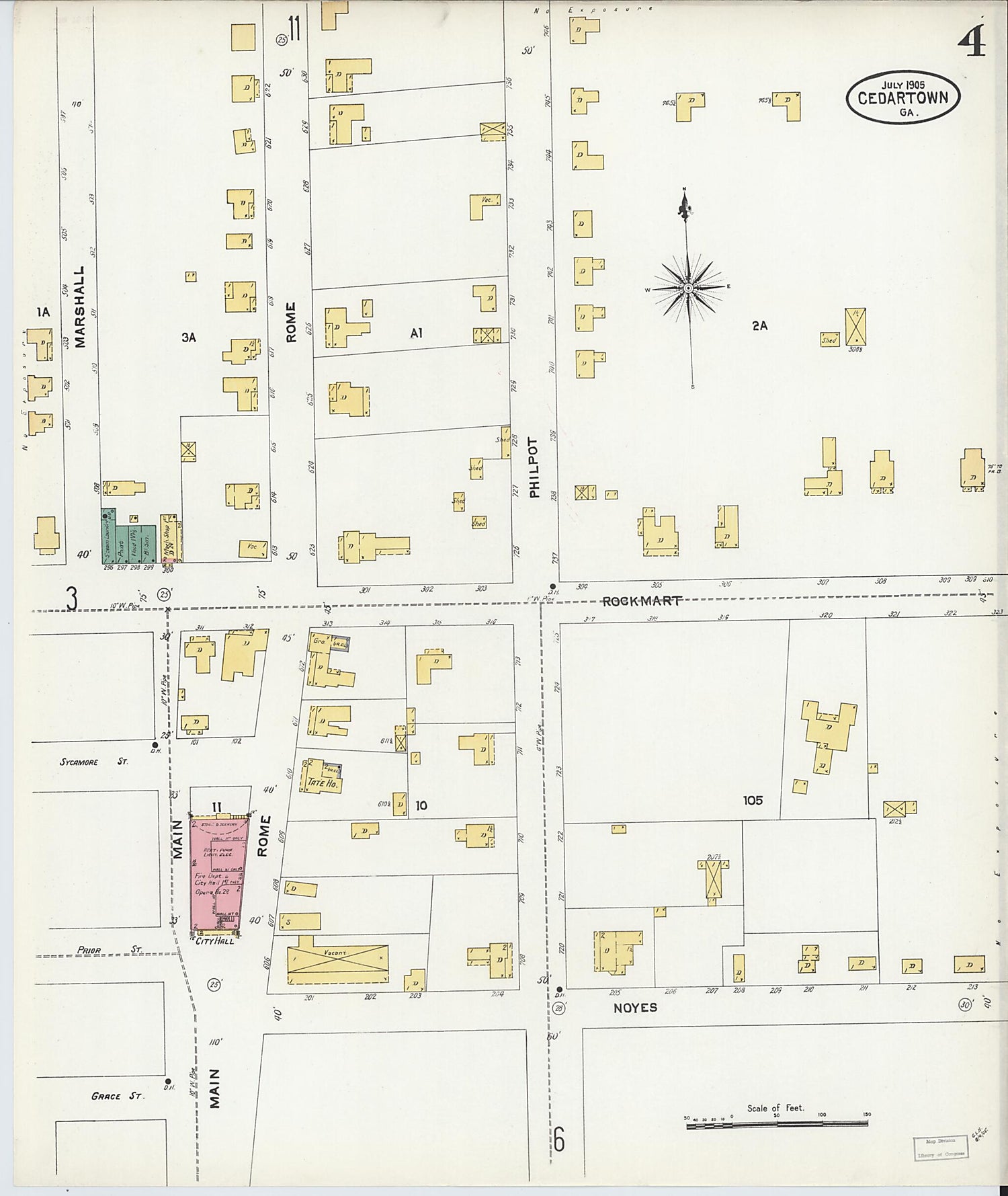 This old map of Cedartown, Polk County, Georgia was created by Sanborn Map Company in 1905