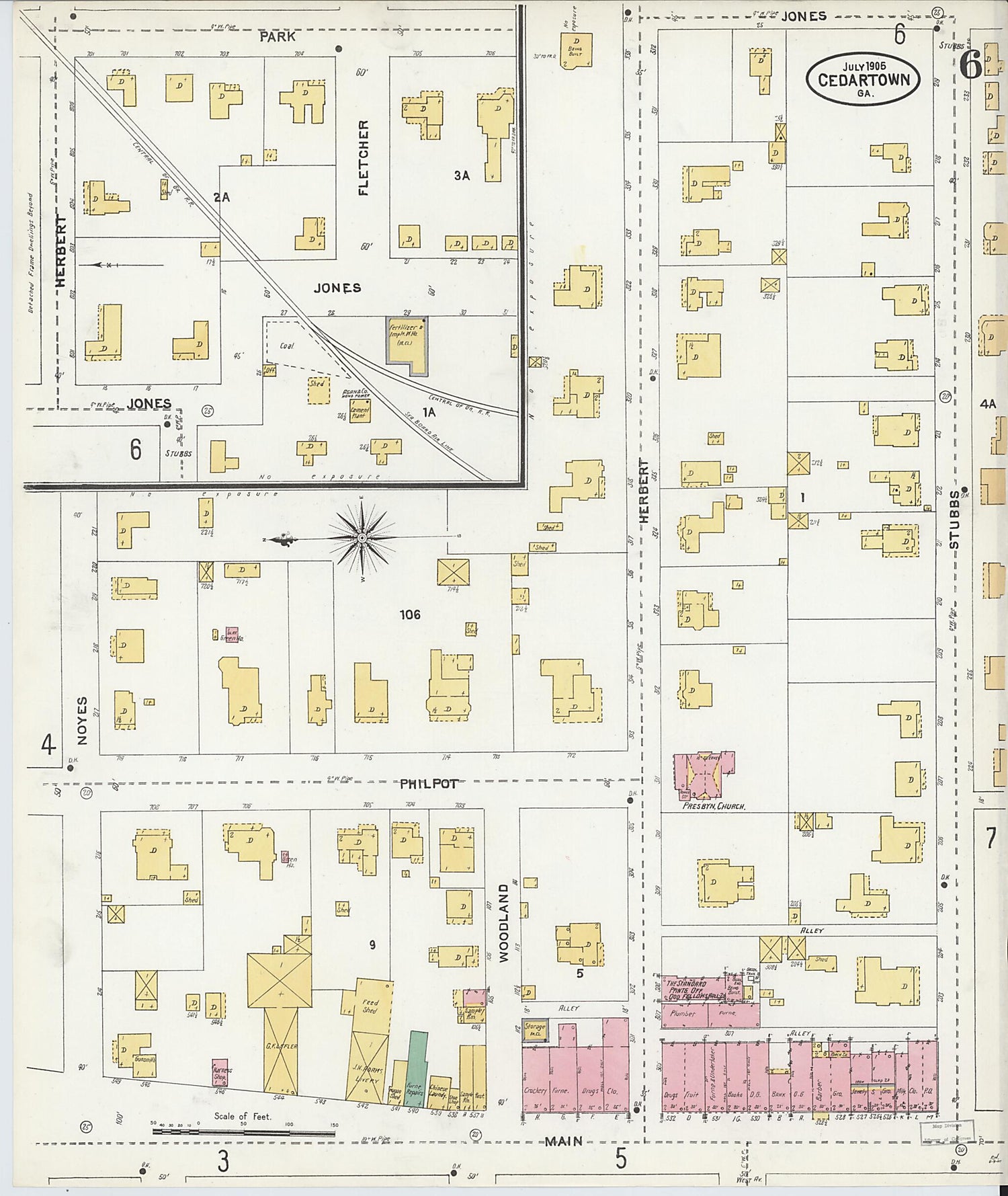 This old map of Cedartown, Polk County, Georgia was created by Sanborn Map Company in 1905