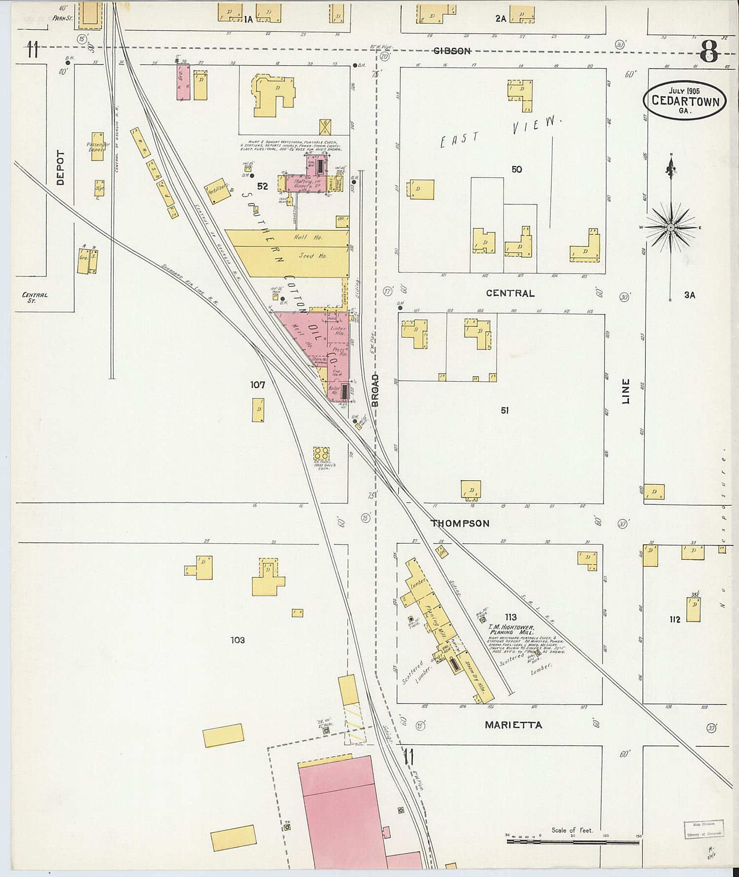 This old map of Cedartown, Polk County, Georgia was created by Sanborn Map Company in 1905