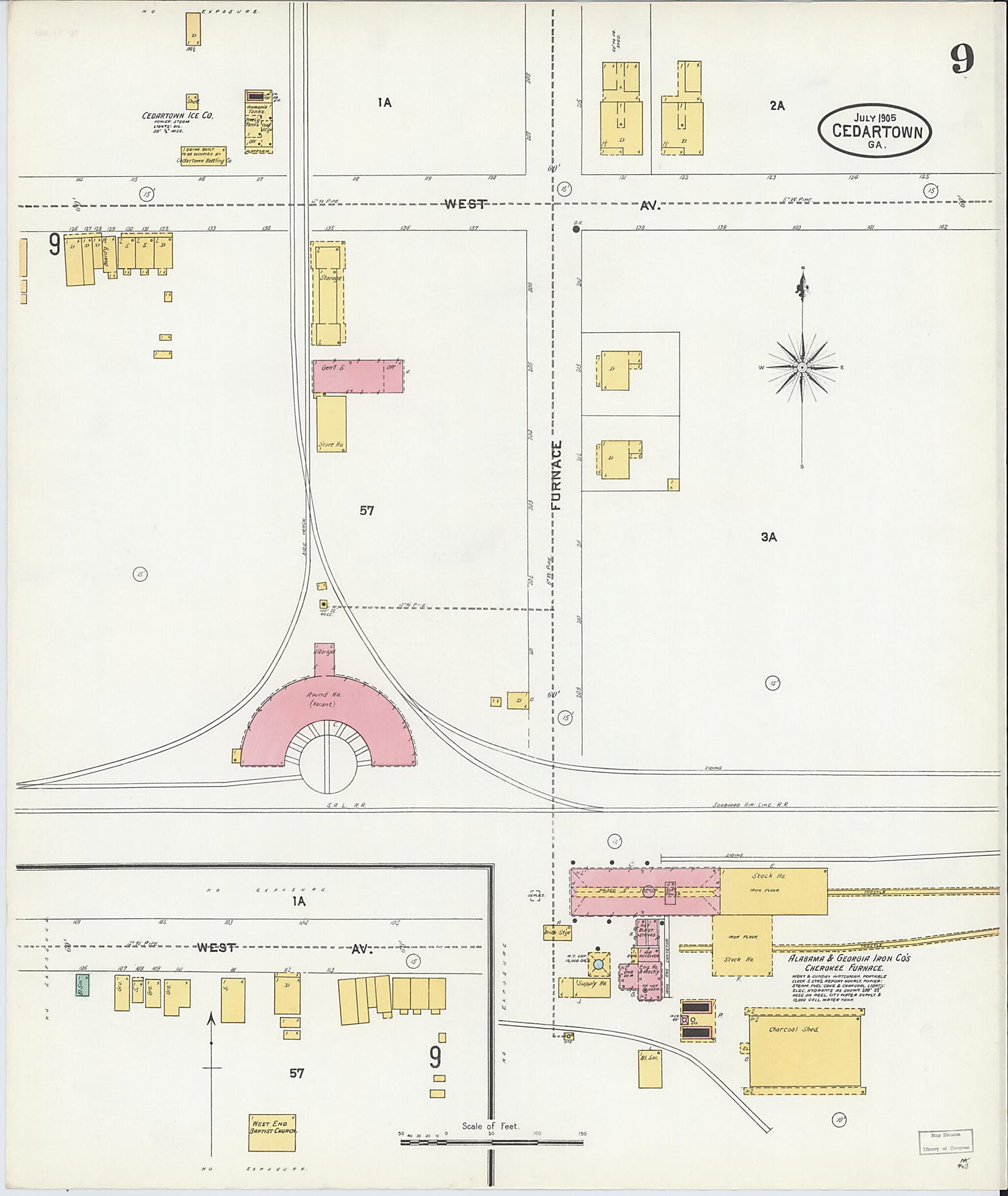 This old map of Cedartown, Polk County, Georgia was created by Sanborn Map Company in 1905