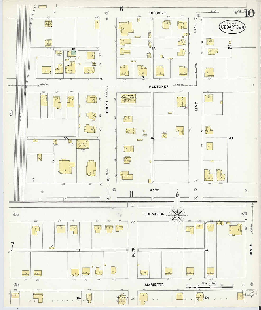 This old map of Cedartown, Polk County, Georgia was created by Sanborn Map Company in 1908