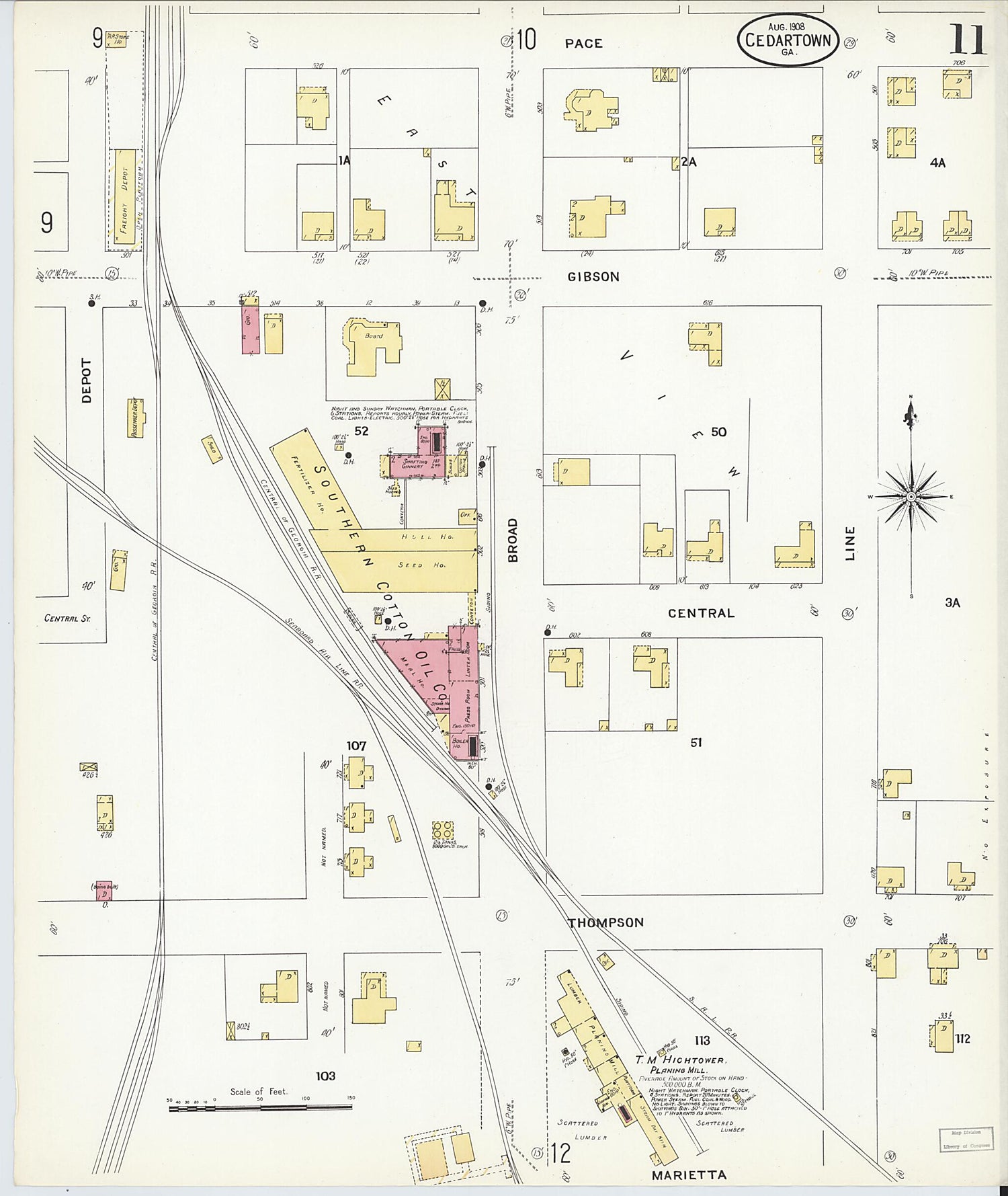 This old map of Cedartown, Polk County, Georgia was created by Sanborn Map Company in 1908