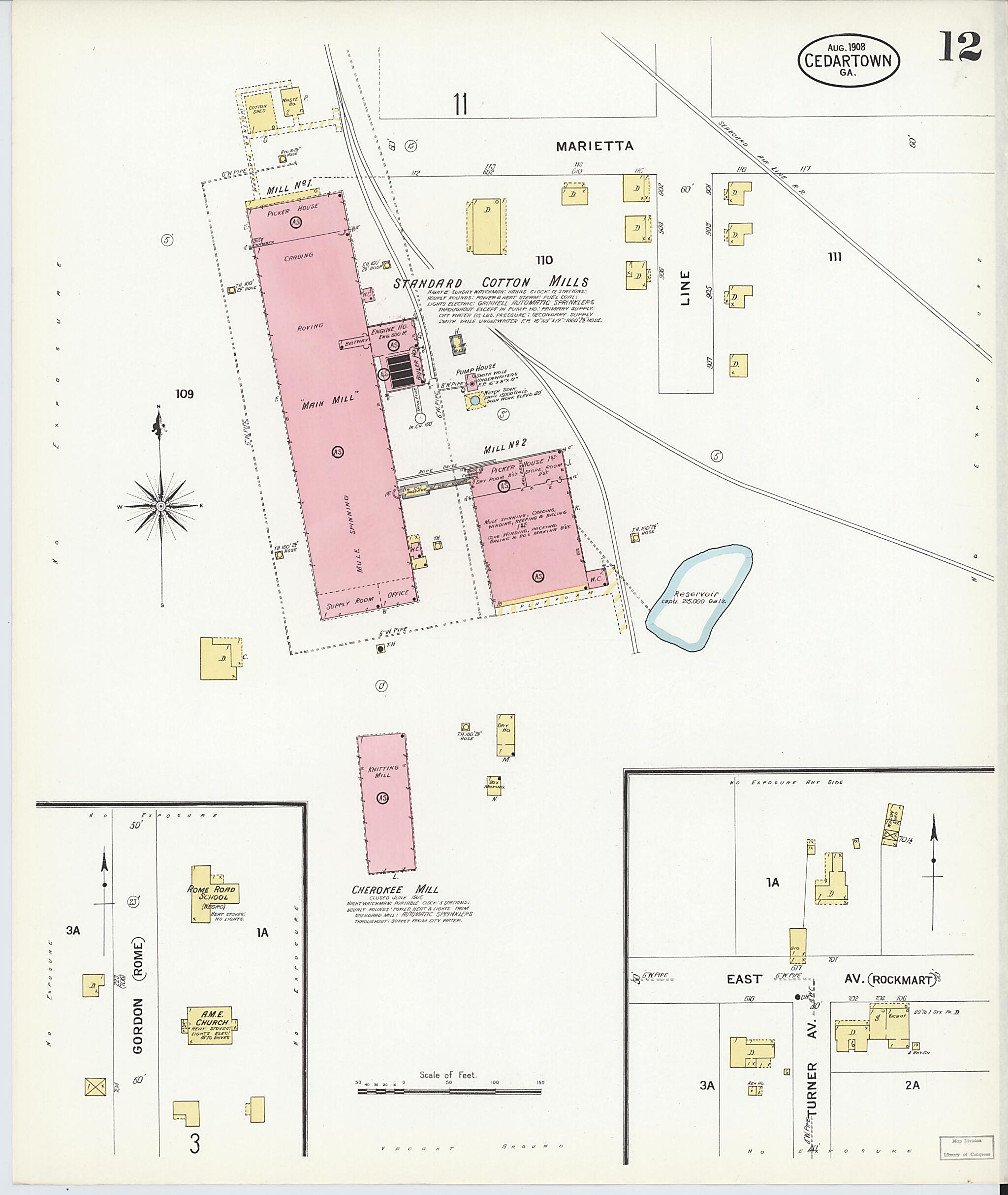 This old map of Cedartown, Polk County, Georgia was created by Sanborn Map Company in 1908