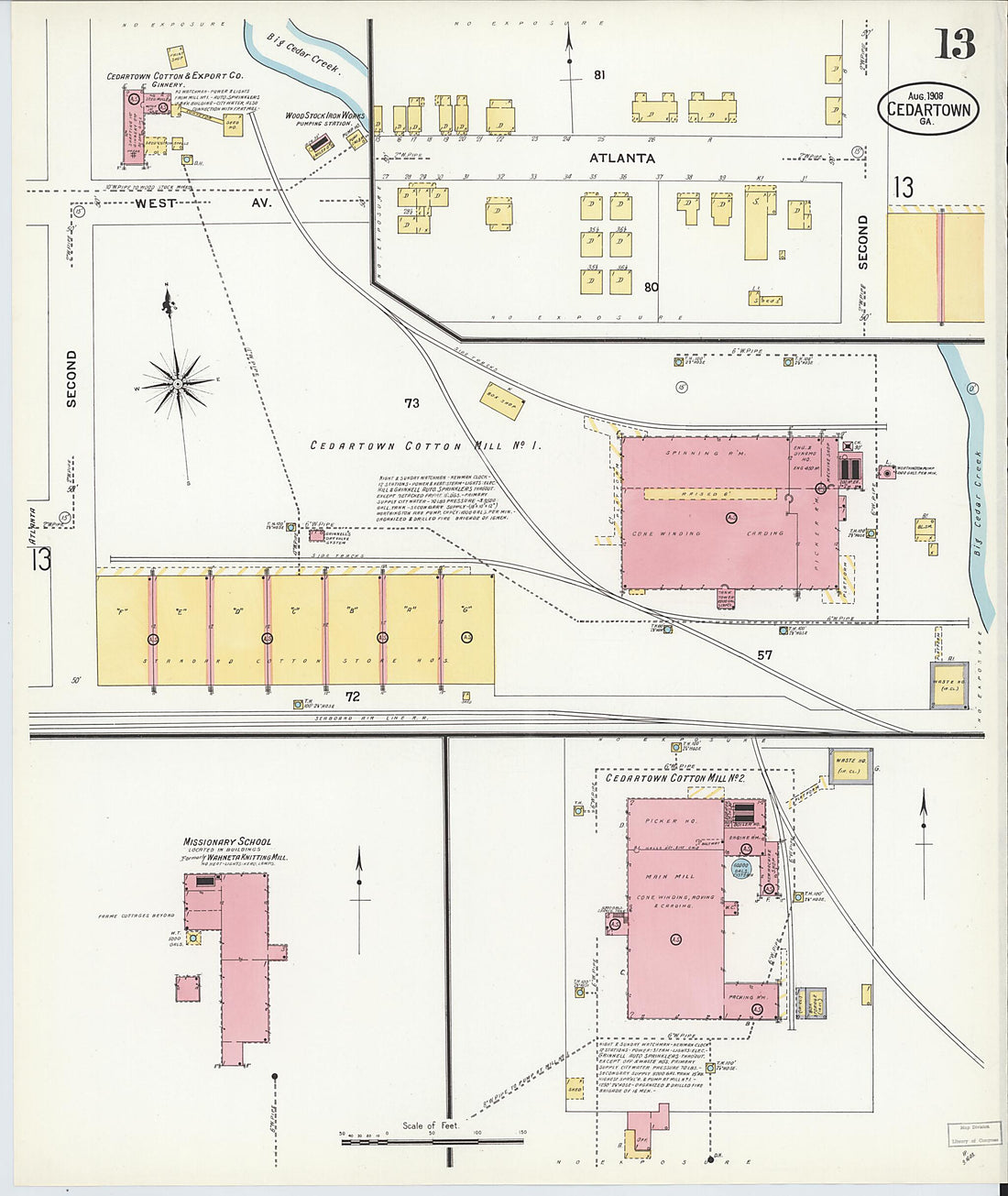 This old map of Cedartown, Polk County, Georgia was created by Sanborn Map Company in 1908