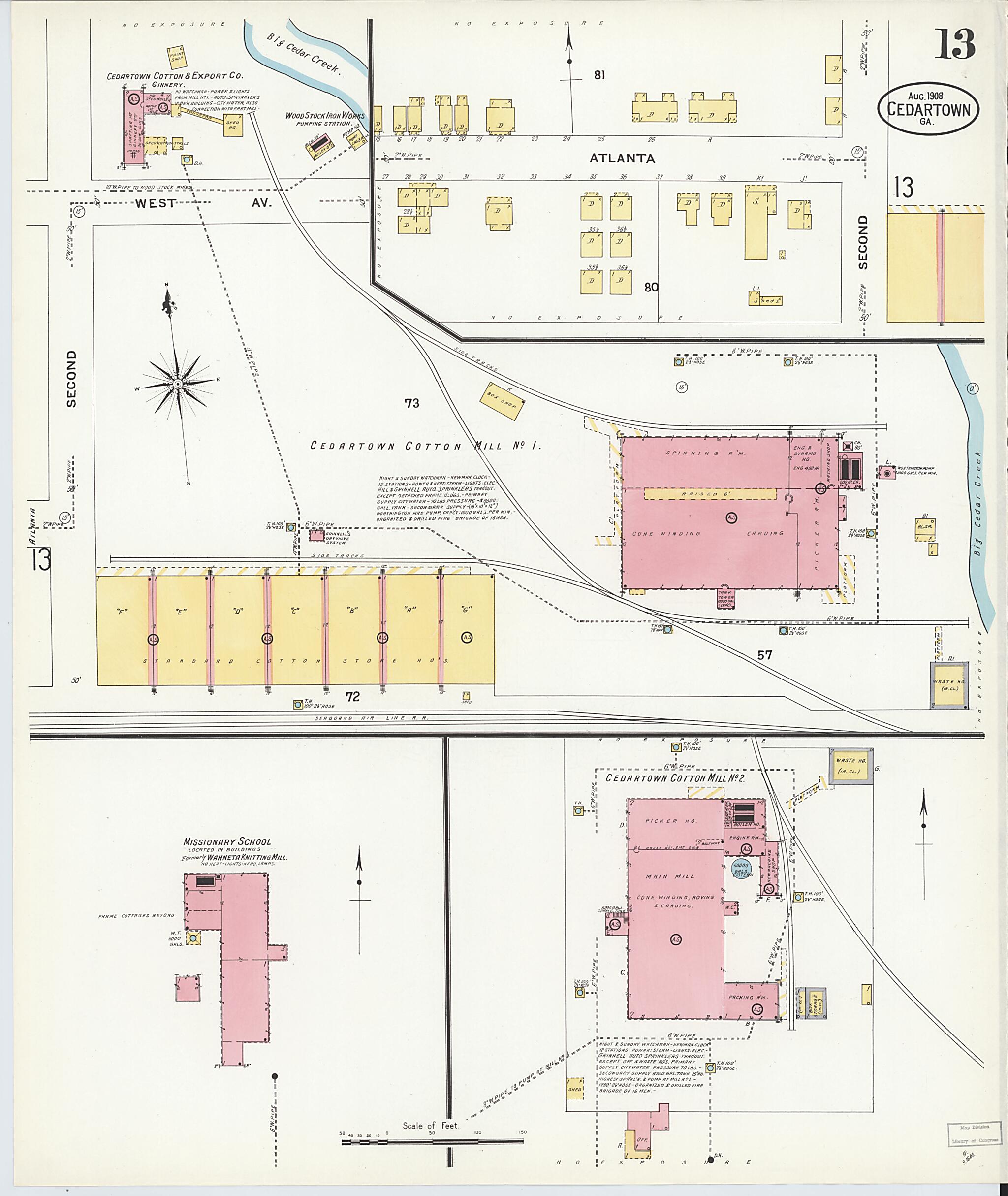 This old map of Cedartown, Polk County, Georgia was created by Sanborn Map Company in 1908