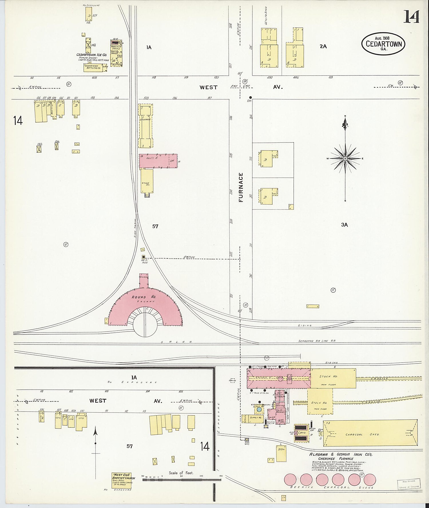 This old map of Cedartown, Polk County, Georgia was created by Sanborn Map Company in 1908