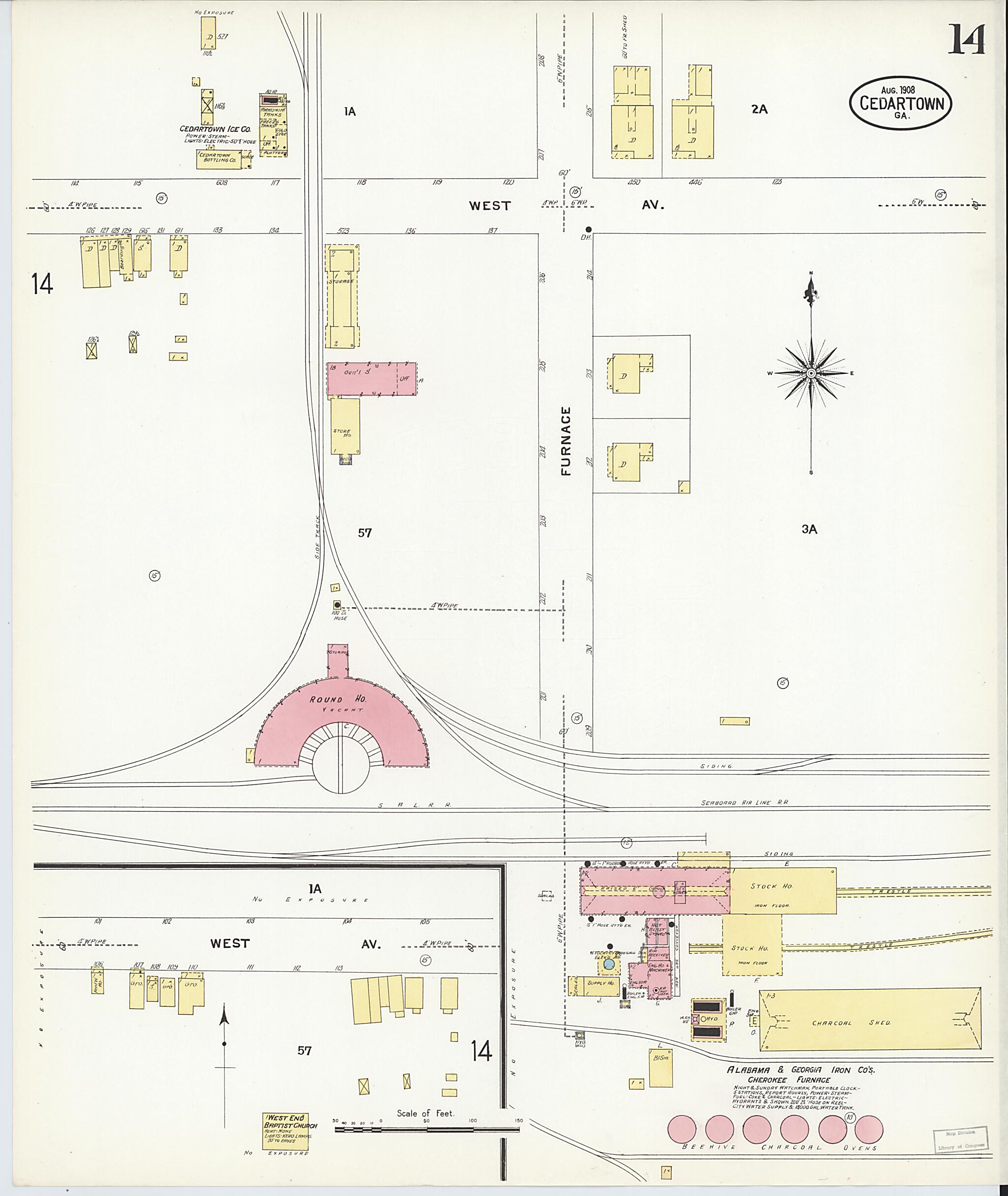 This old map of Cedartown, Polk County, Georgia was created by Sanborn Map Company in 1908