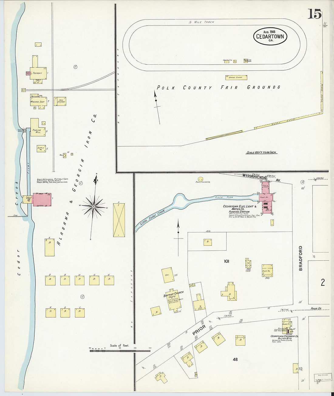 This old map of Cedartown, Polk County, Georgia was created by Sanborn Map Company in 1908