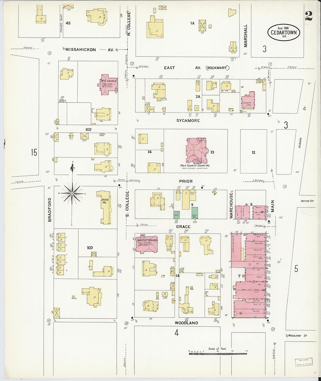 This old map of Cedartown, Polk County, Georgia was created by Sanborn Map Company in 1908