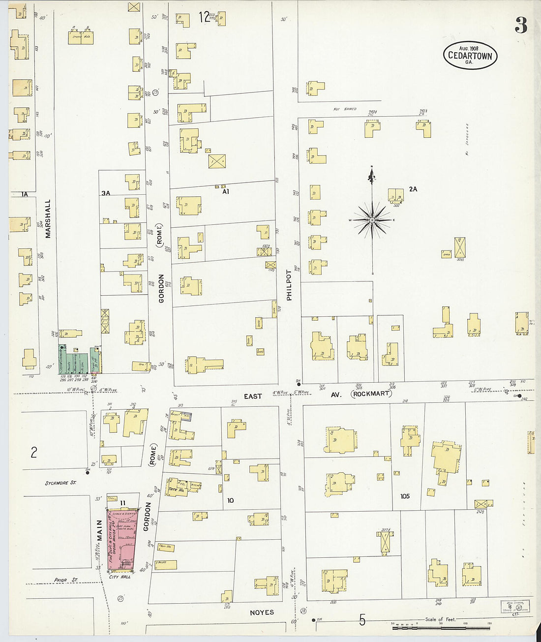 This old map of Cedartown, Polk County, Georgia was created by Sanborn Map Company in 1908