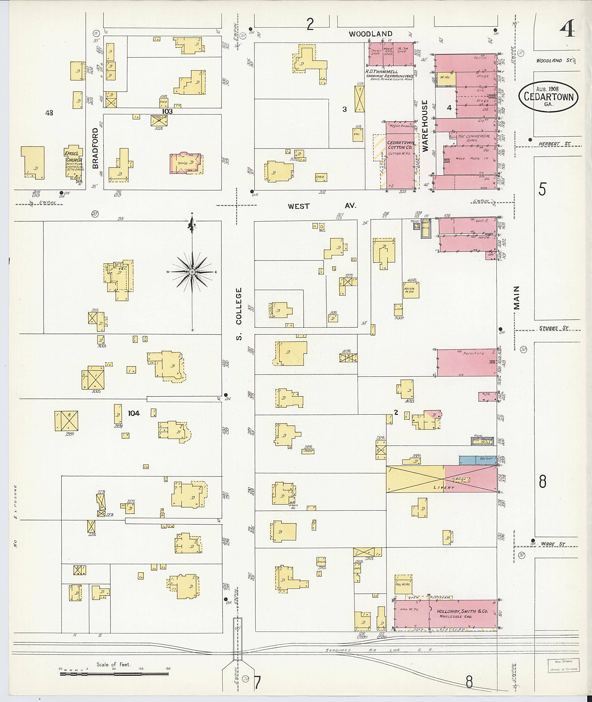 This old map of Cedartown, Polk County, Georgia was created by Sanborn Map Company in 1908