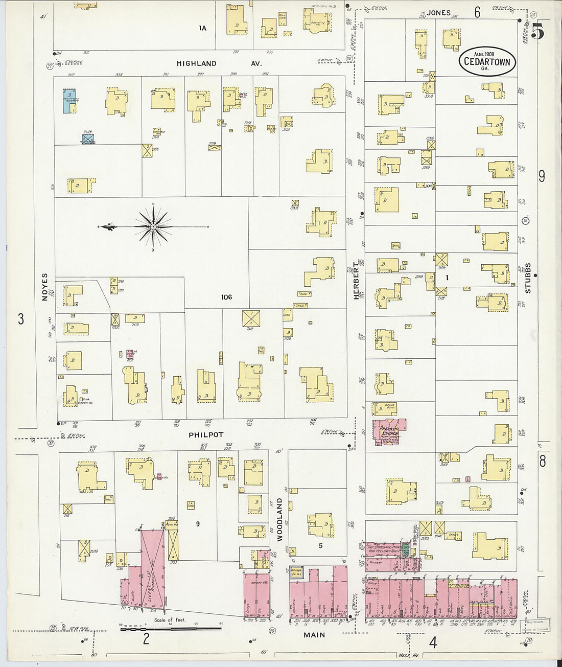 This old map of Cedartown, Polk County, Georgia was created by Sanborn Map Company in 1908