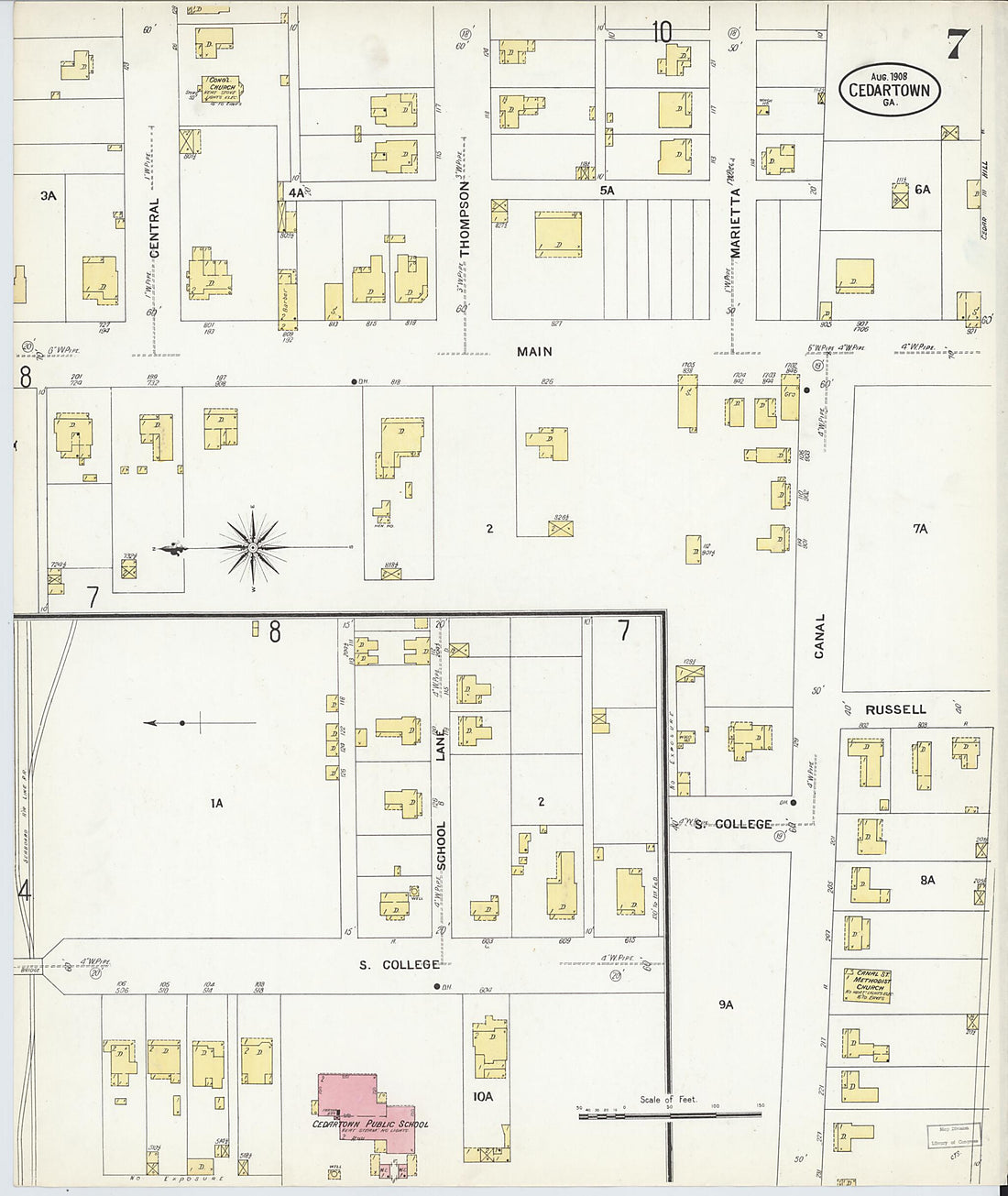 This old map of Cedartown, Polk County, Georgia was created by Sanborn Map Company in 1908