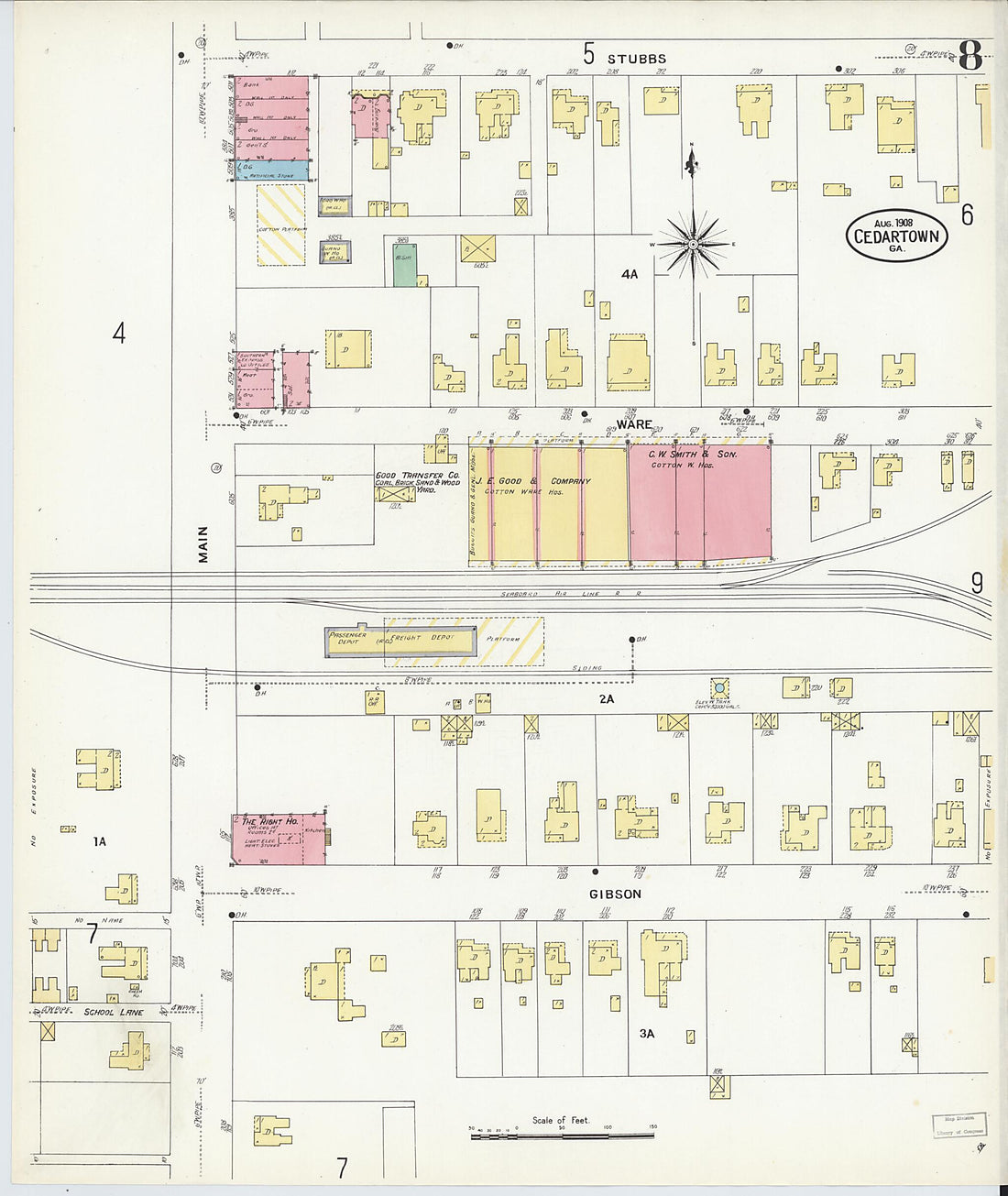 This old map of Cedartown, Polk County, Georgia was created by Sanborn Map Company in 1908