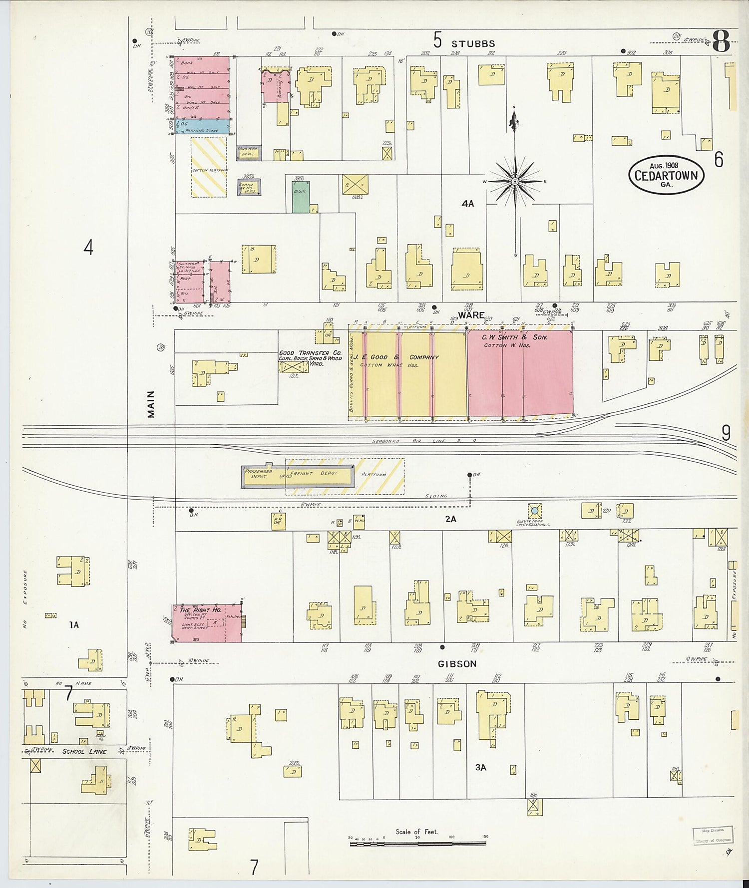 This old map of Cedartown, Polk County, Georgia was created by Sanborn Map Company in 1908