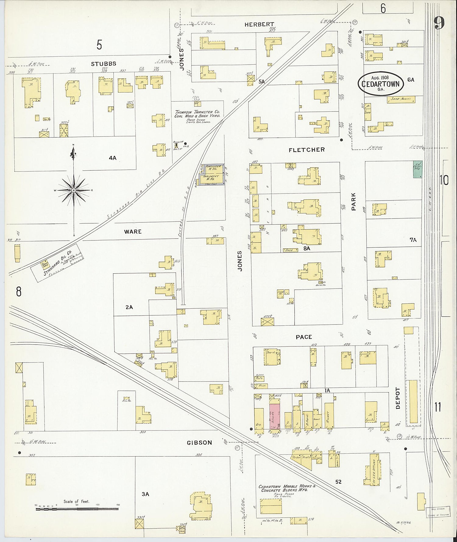 This old map of Cedartown, Polk County, Georgia was created by Sanborn Map Company in 1908