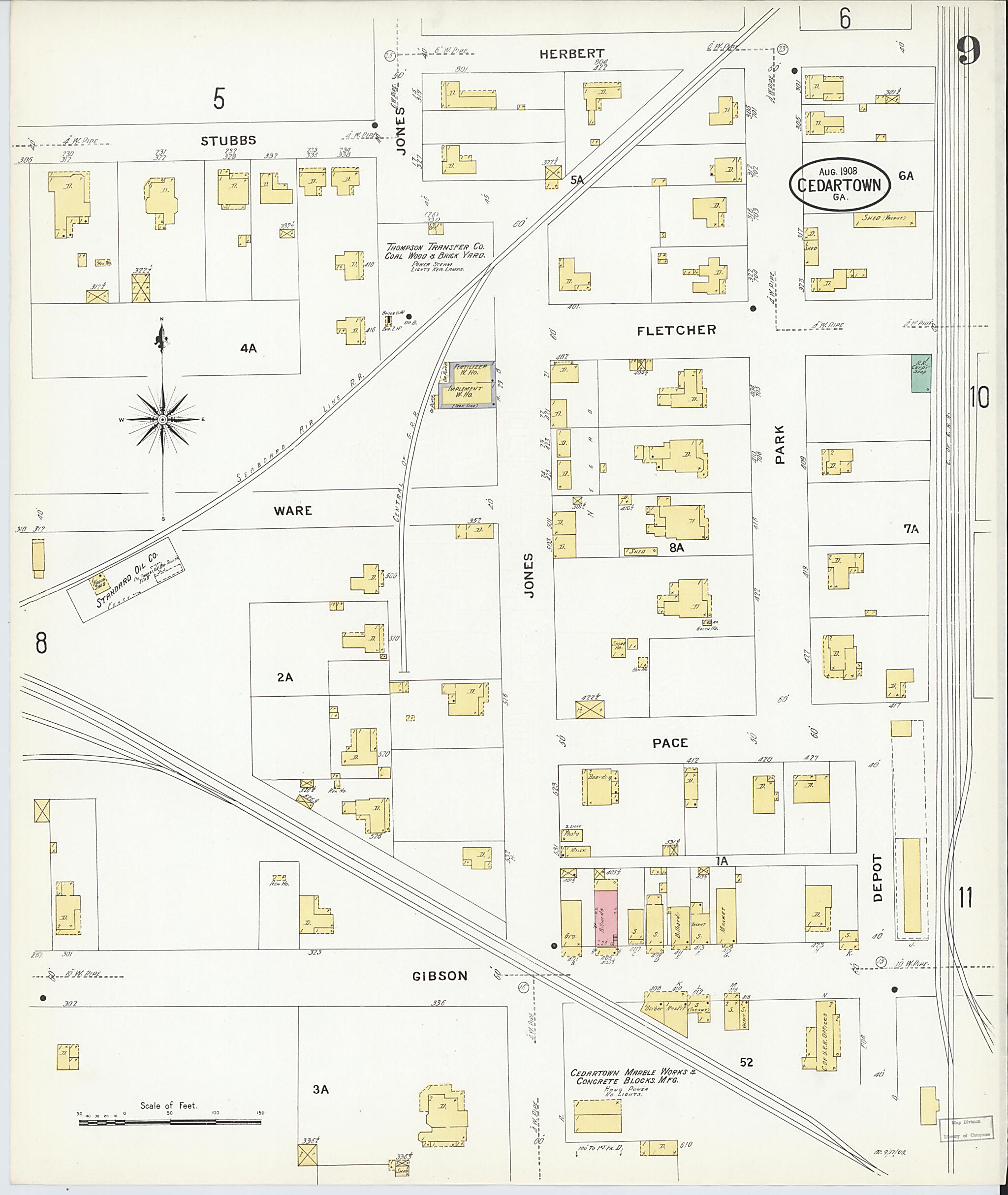 This old map of Cedartown, Polk County, Georgia was created by Sanborn Map Company in 1908