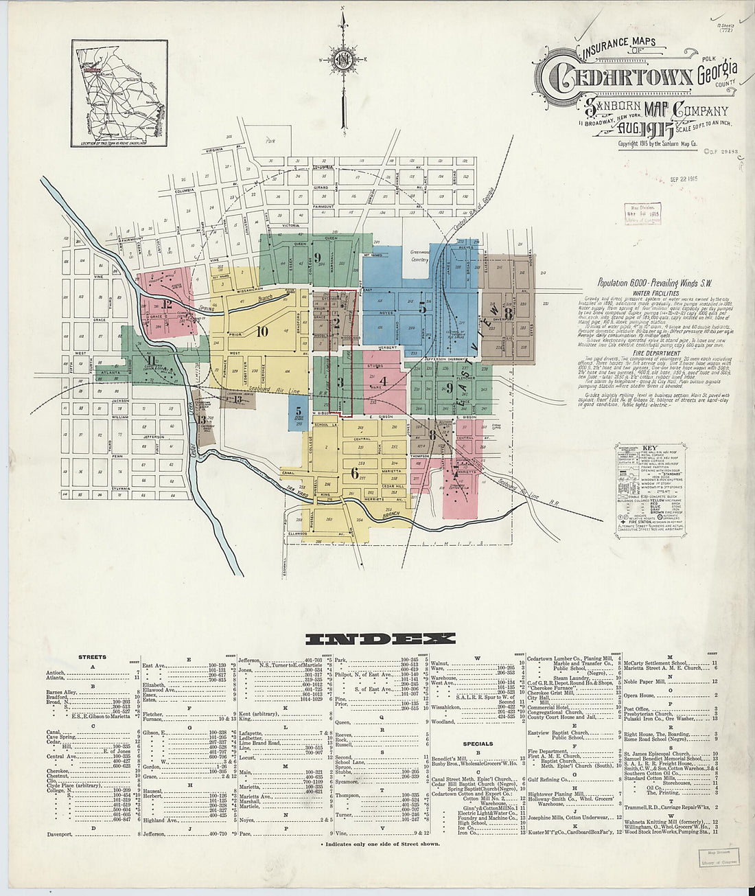 This old map of Cedartown, Polk County, Georgia was created by Sanborn Map Company in 1915