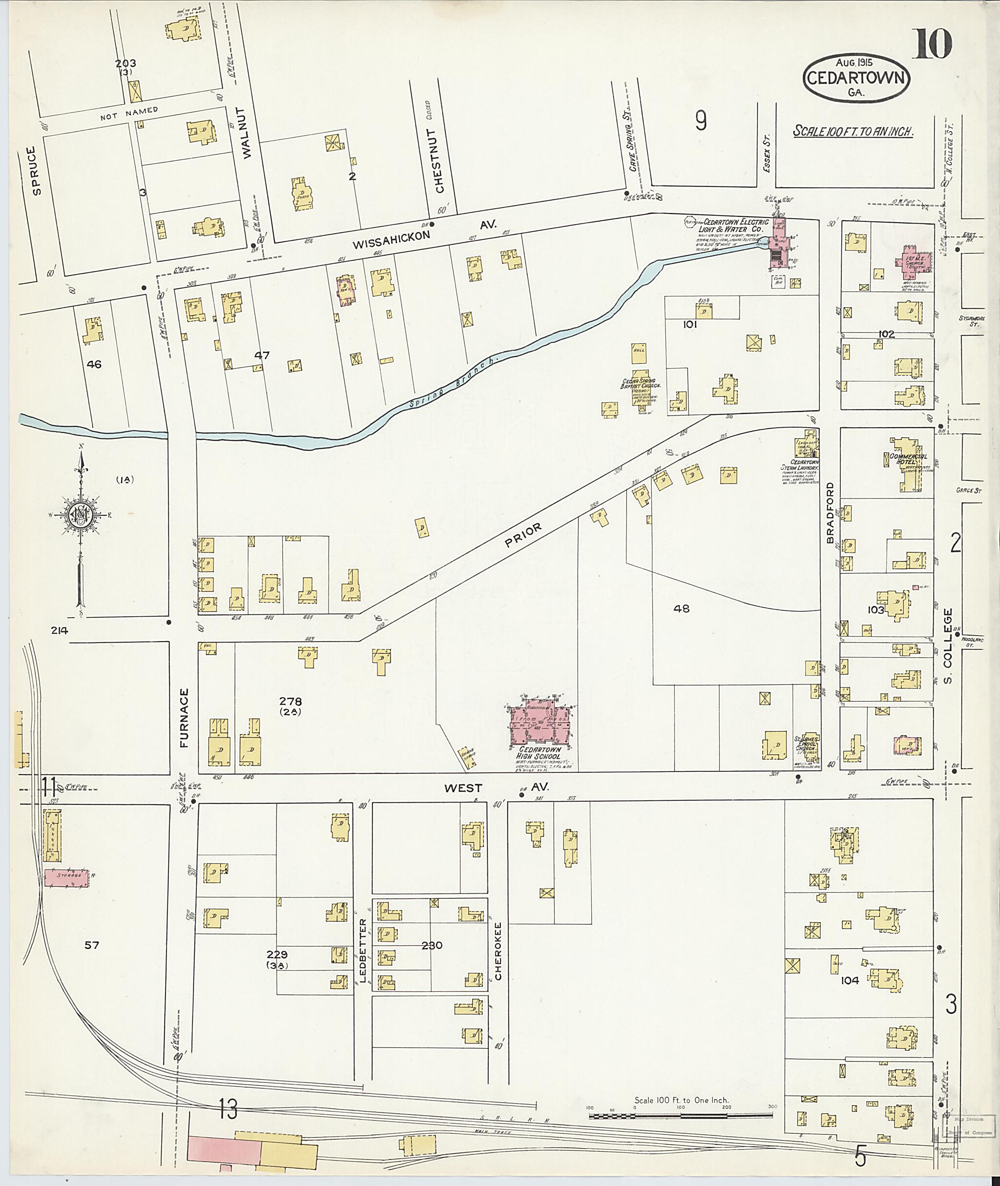 This old map of Cedartown, Polk County, Georgia was created by Sanborn Map Company in 1915