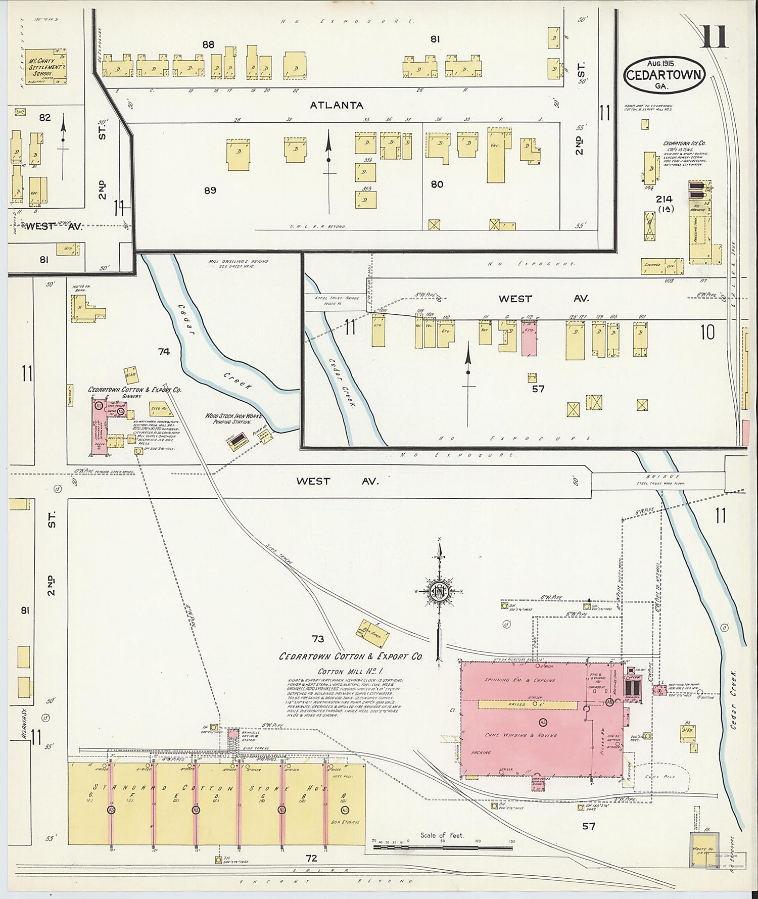 This old map of Cedartown, Polk County, Georgia was created by Sanborn Map Company in 1915