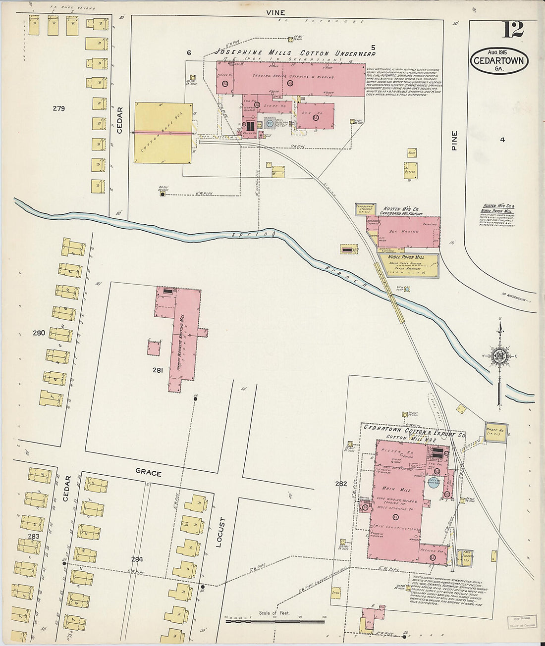 This old map of Cedartown, Polk County, Georgia was created by Sanborn Map Company in 1915