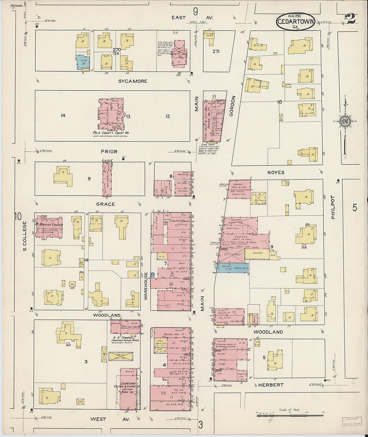 This old map of Cedartown, Polk County, Georgia was created by Sanborn Map Company in 1915