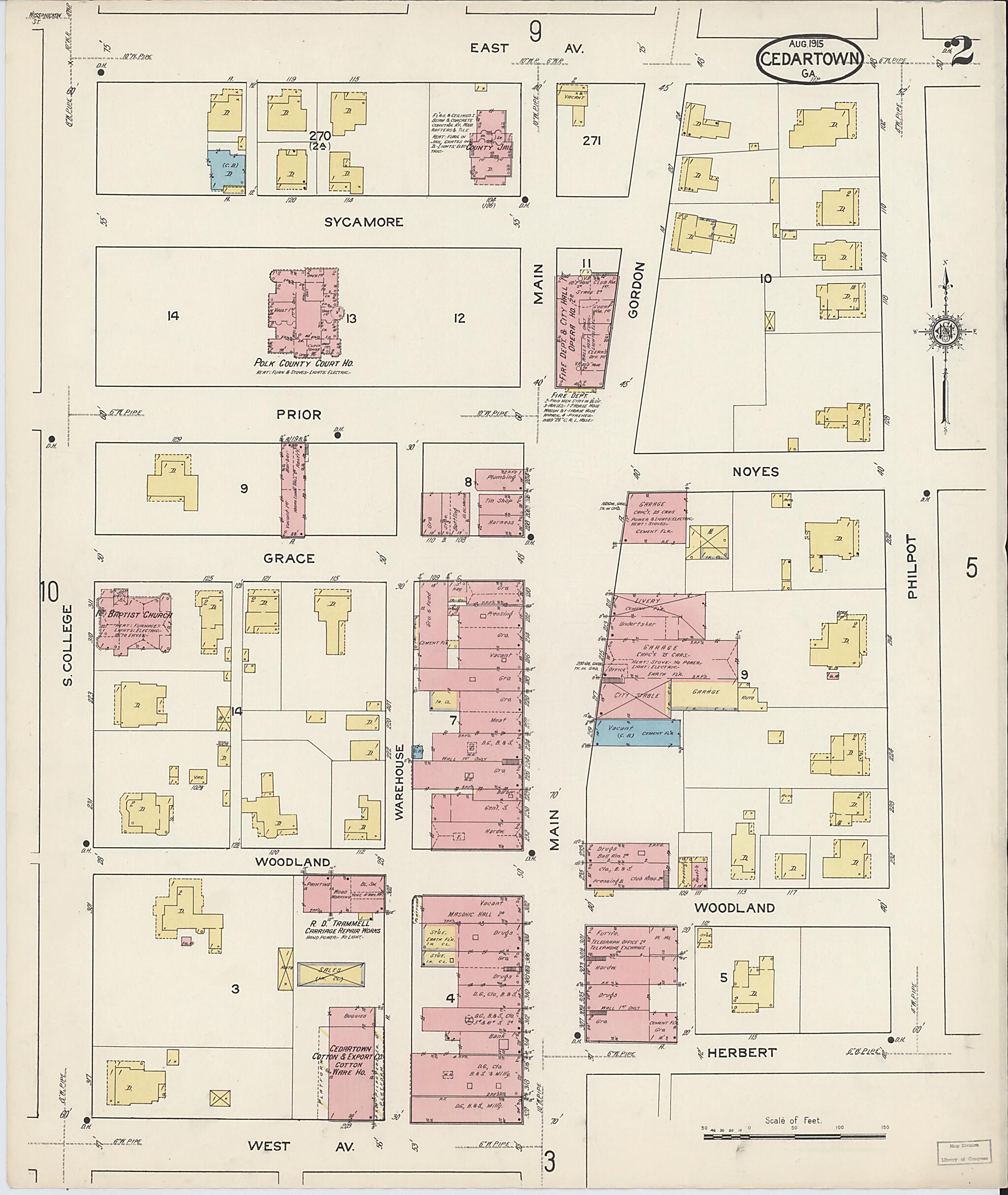 This old map of Cedartown, Polk County, Georgia was created by Sanborn Map Company in 1915