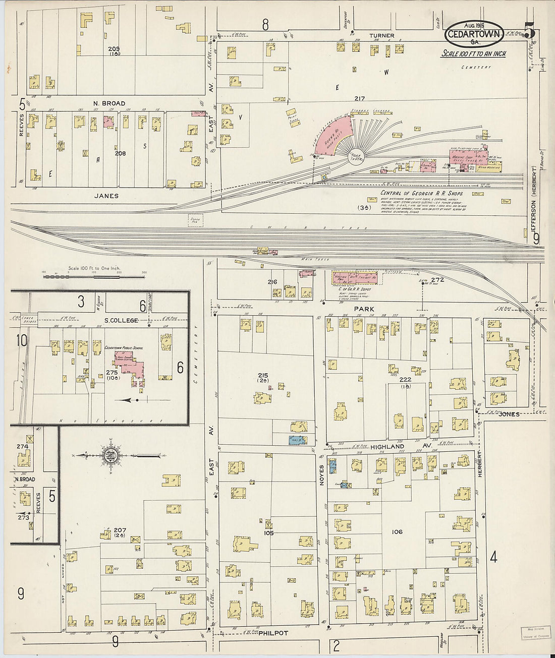 This old map of Cedartown, Polk County, Georgia was created by Sanborn Map Company in 1915