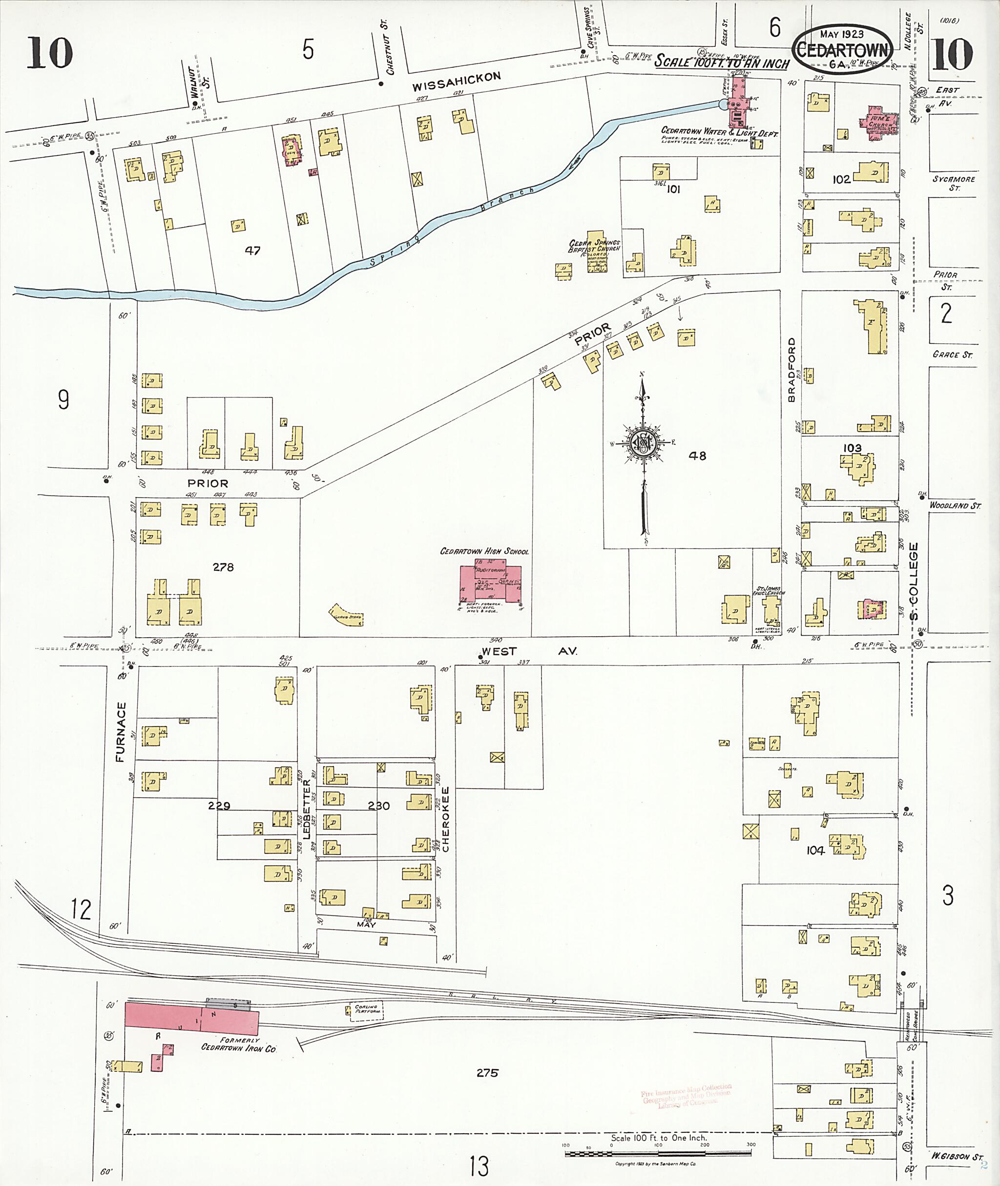 This old map of Cedartown, Polk County, Georgia was created by Sanborn Map Company in 1923