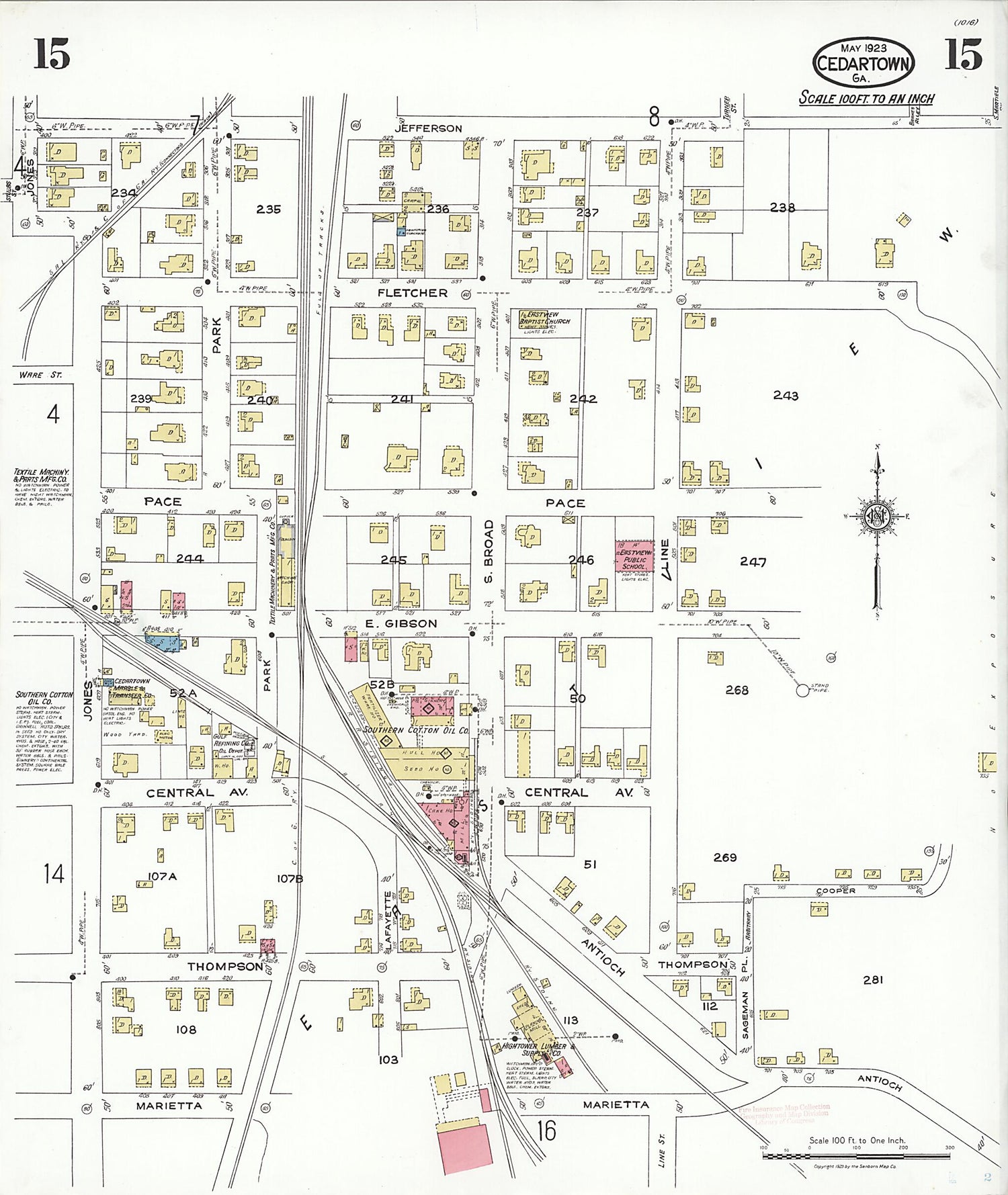 This old map of Cedartown, Polk County, Georgia was created by Sanborn Map Company in 1923