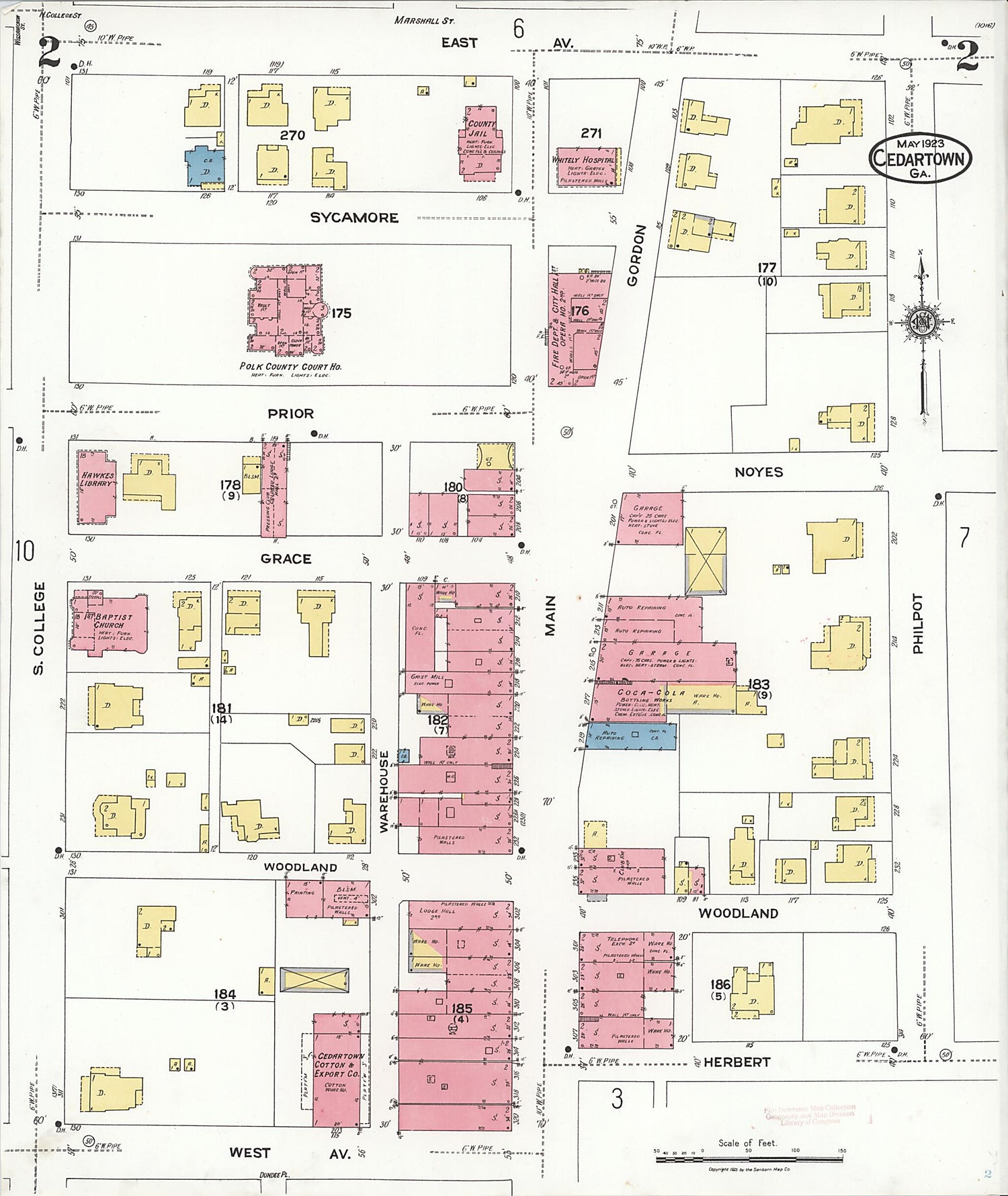 This old map of Cedartown, Polk County, Georgia was created by Sanborn Map Company in 1923