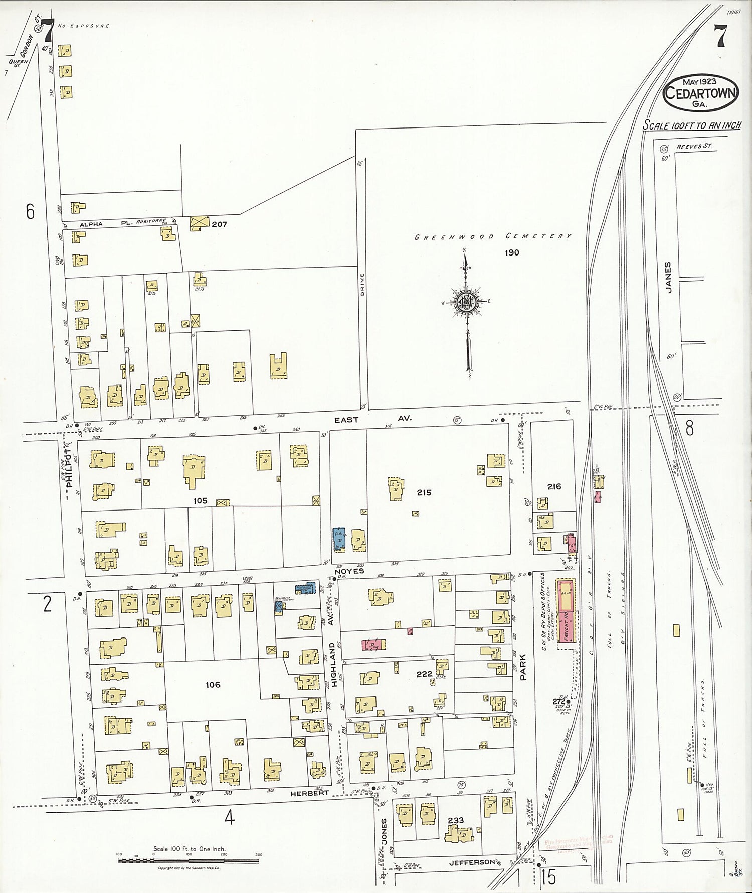 This old map of Cedartown, Polk County, Georgia was created by Sanborn Map Company in 1923