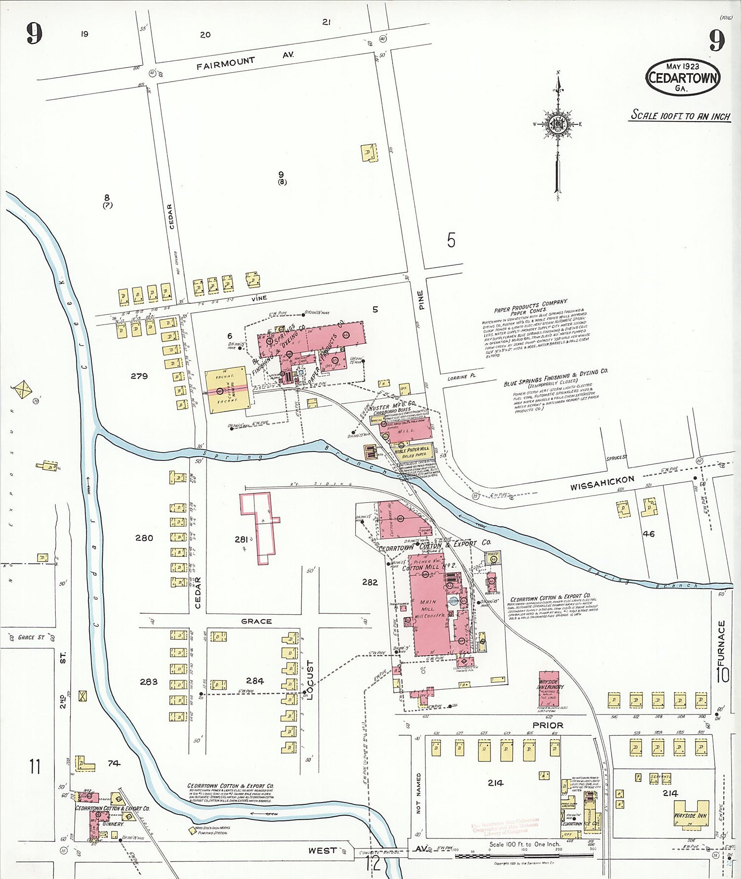 This old map of Cedartown, Polk County, Georgia was created by Sanborn Map Company in 1923