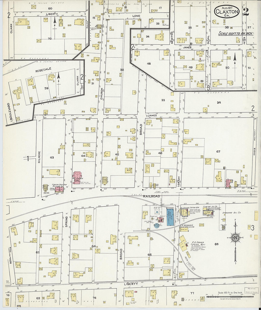 This old map of Claxton, Evans County, Georgia was created by Sanborn Map Company in 1917