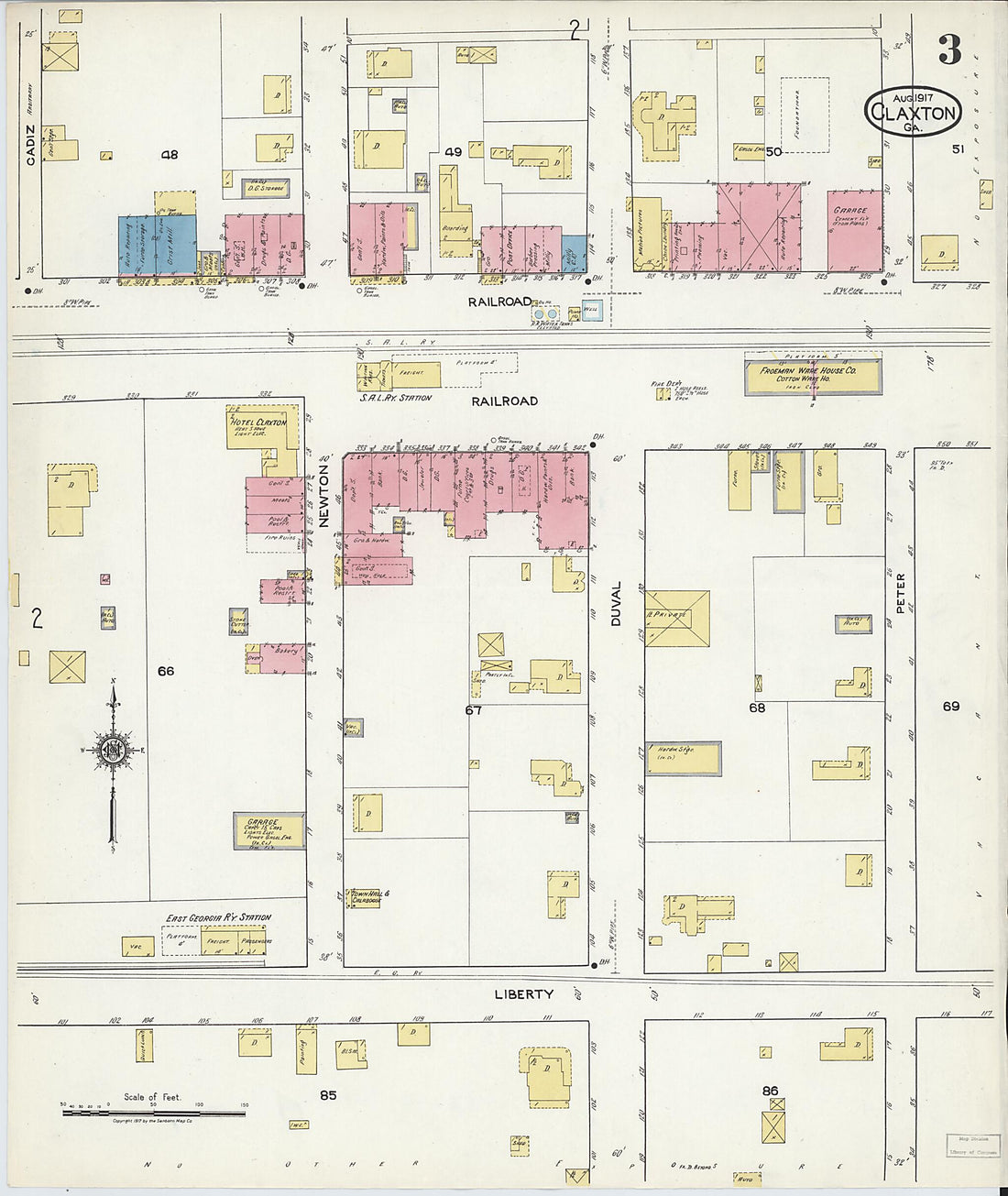 This old map of Claxton, Evans County, Georgia was created by Sanborn Map Company in 1917