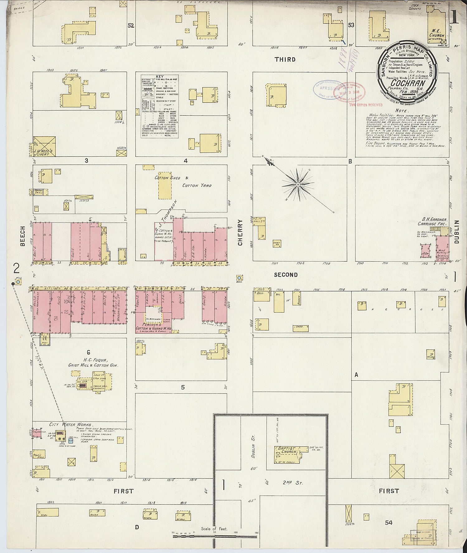 This old map of Cochran, Bleckley County, Georgia was created by Sanborn Map Company in 1898