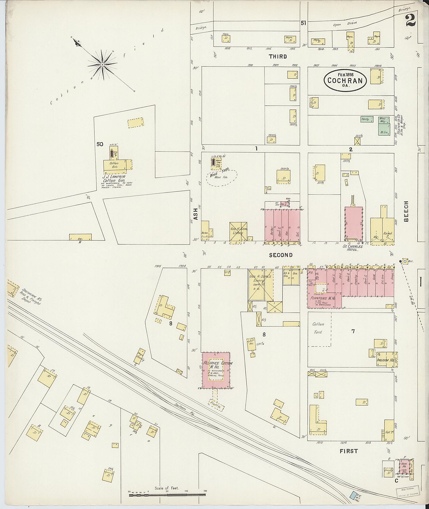 This old map of Cochran, Bleckley County, Georgia was created by Sanborn Map Company in 1898