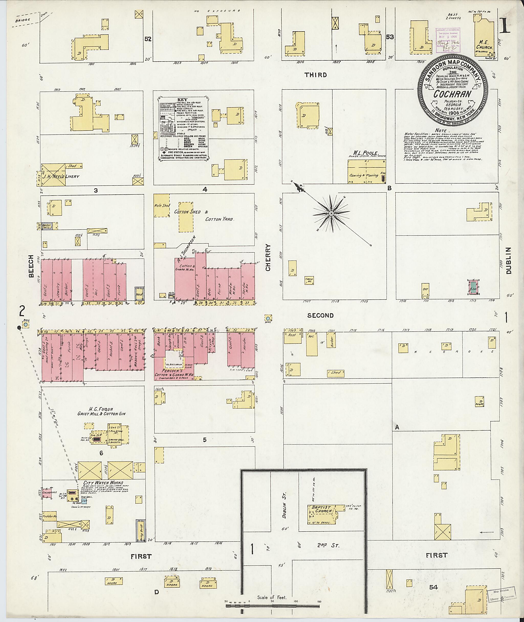 This old map of Cochran, Bleckley County, Georgia was created by Sanborn Map Company in 1906