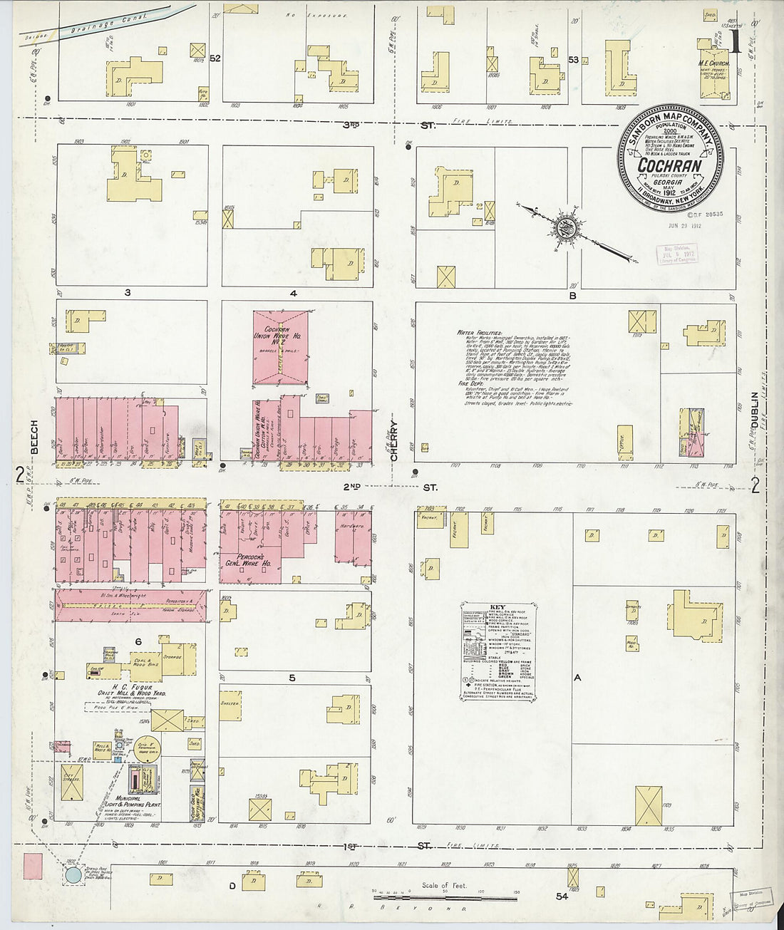 This old map of Cochran, Bleckley County, Georgia was created by Sanborn Map Company in 1912