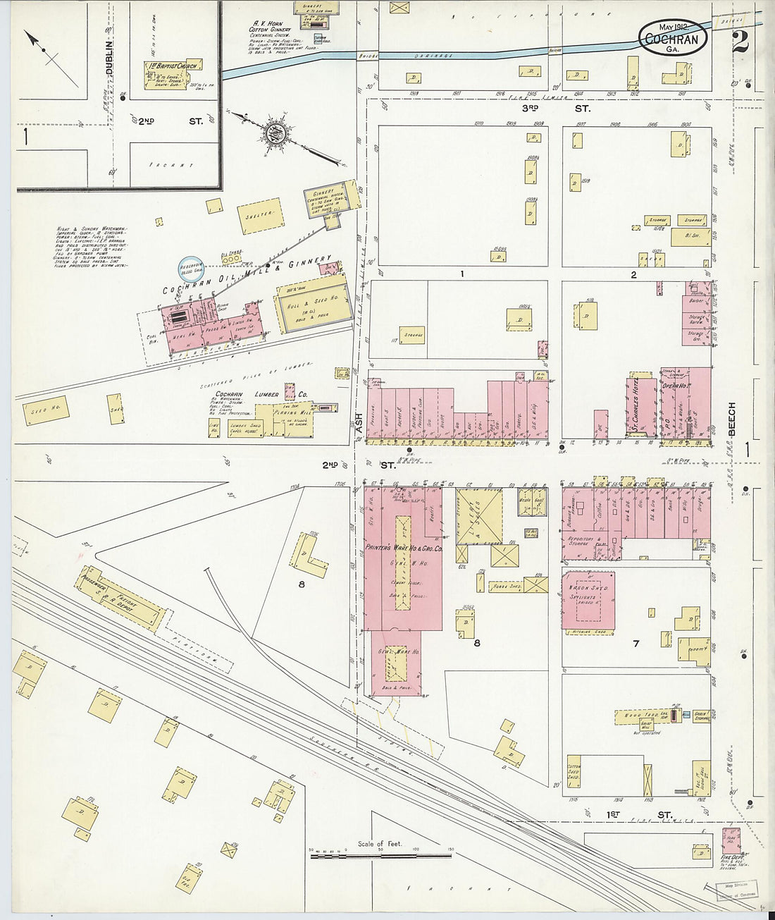 This old map of Cochran, Bleckley County, Georgia was created by Sanborn Map Company in 1912