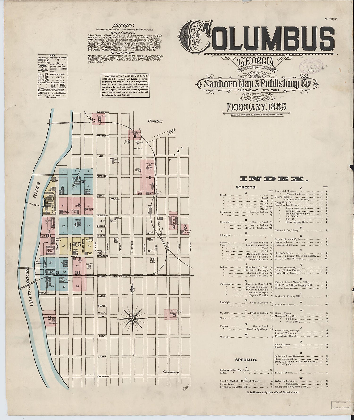 This old map of Columbus, Muscogee County, Georgia was created by Sanborn Map Company in 1885