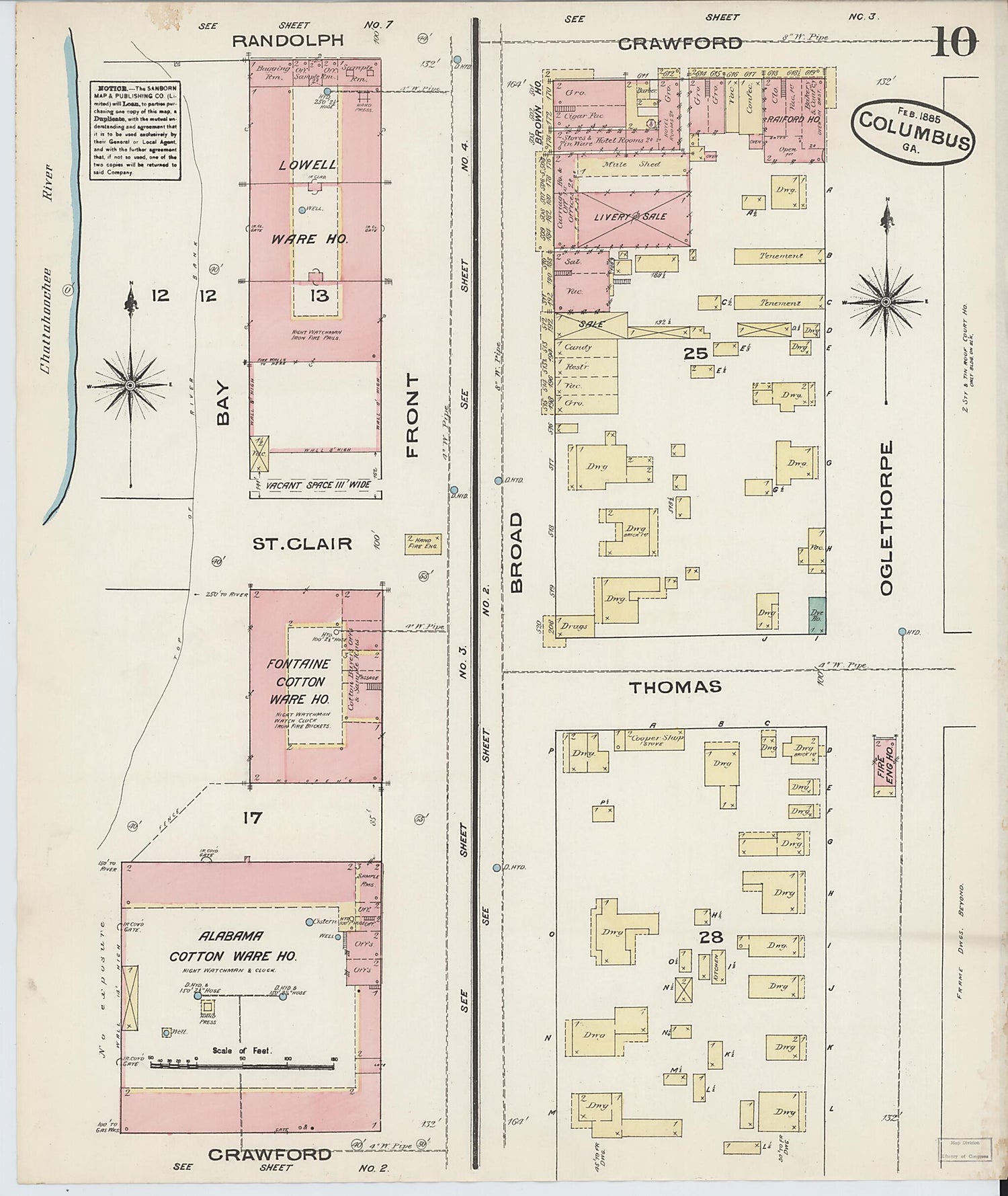 This old map of Columbus, Muscogee County, Georgia was created by Sanborn Map Company in 1885