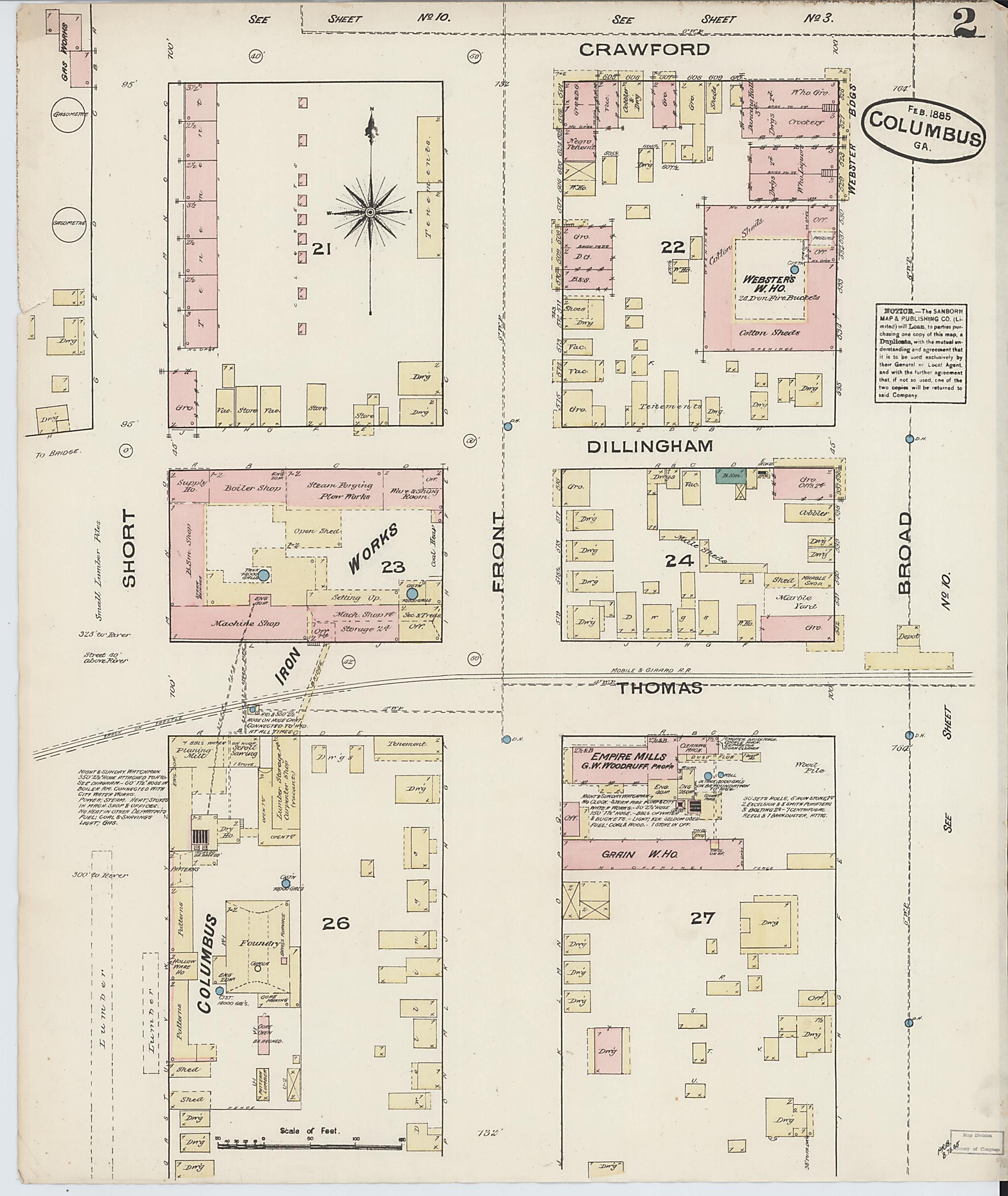 This old map of Columbus, Muscogee County, Georgia was created by Sanborn Map Company in 1885