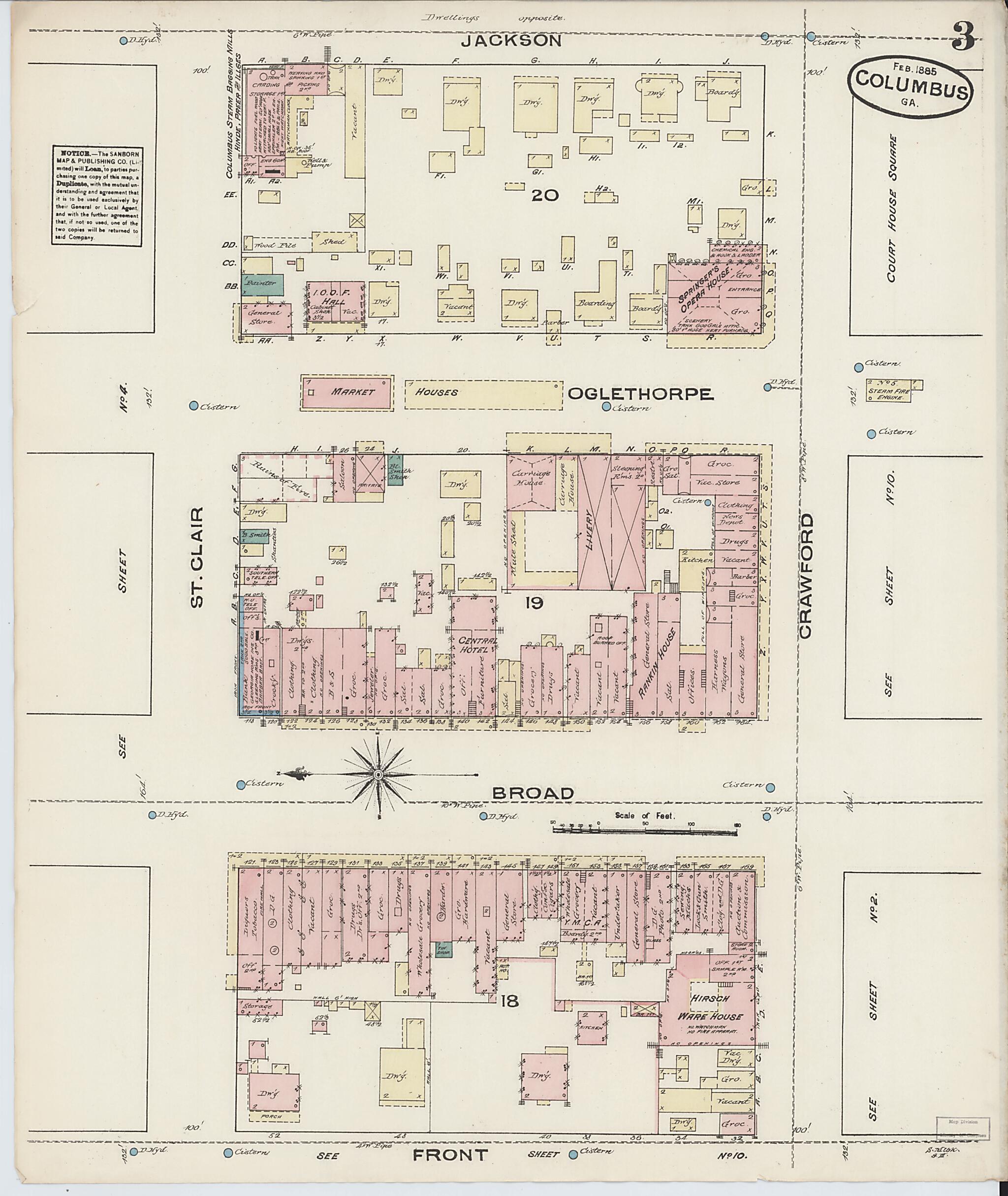 This old map of Columbus, Muscogee County, Georgia was created by Sanborn Map Company in 1885